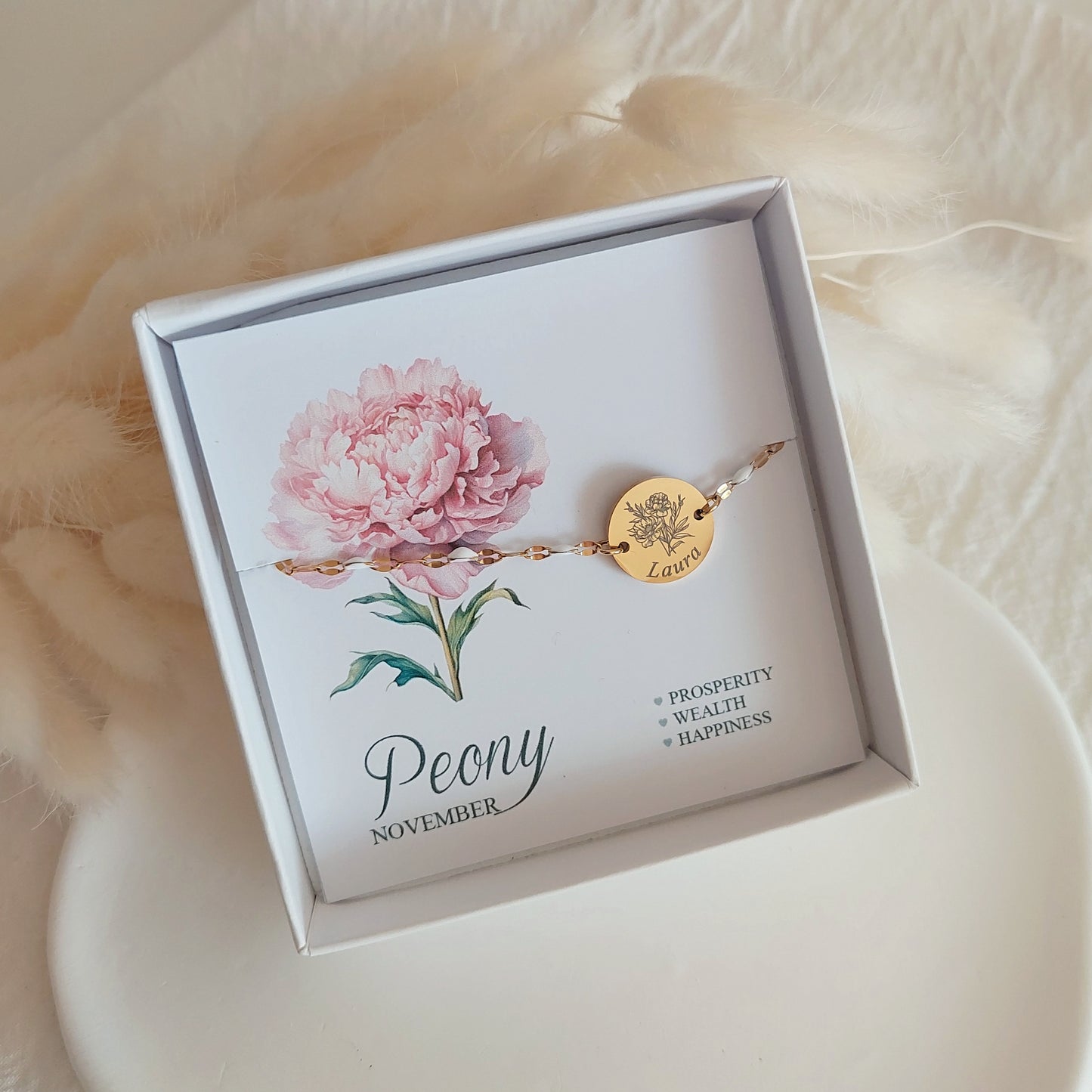 custom birth flower bracelet, personalization available