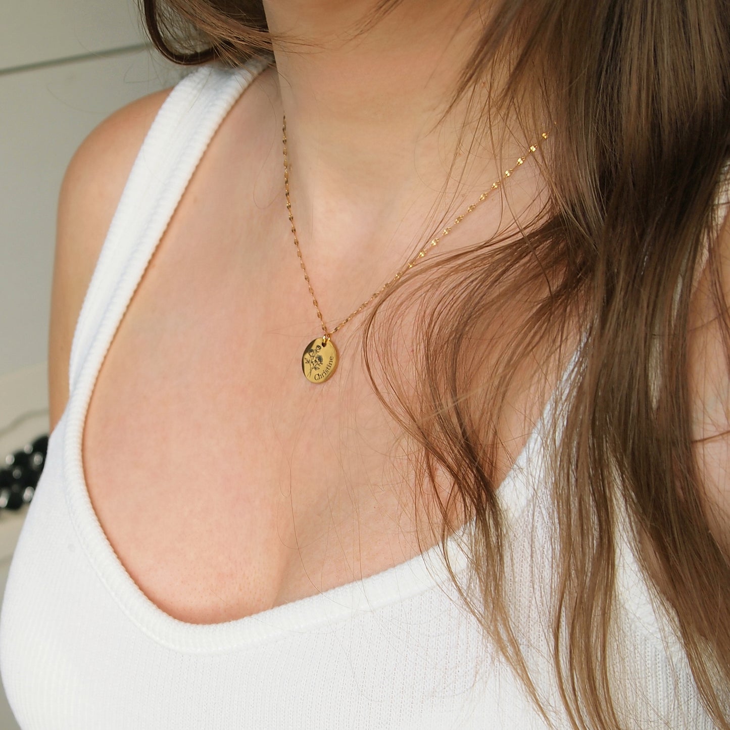 woman stainless steel necklace, engraved with custom name or initial
