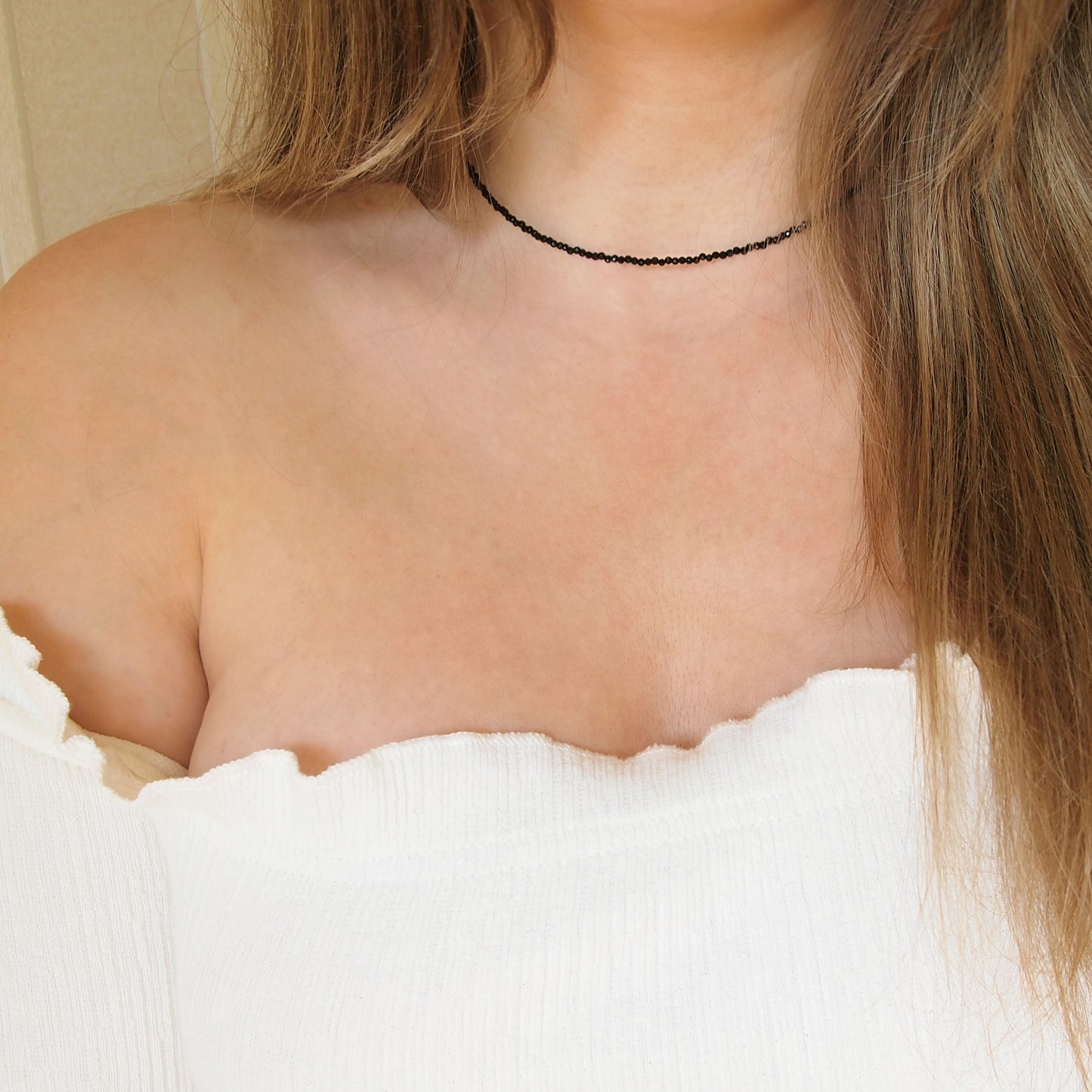 very fine and delicate black tourmaline neckalce, perfect little accent