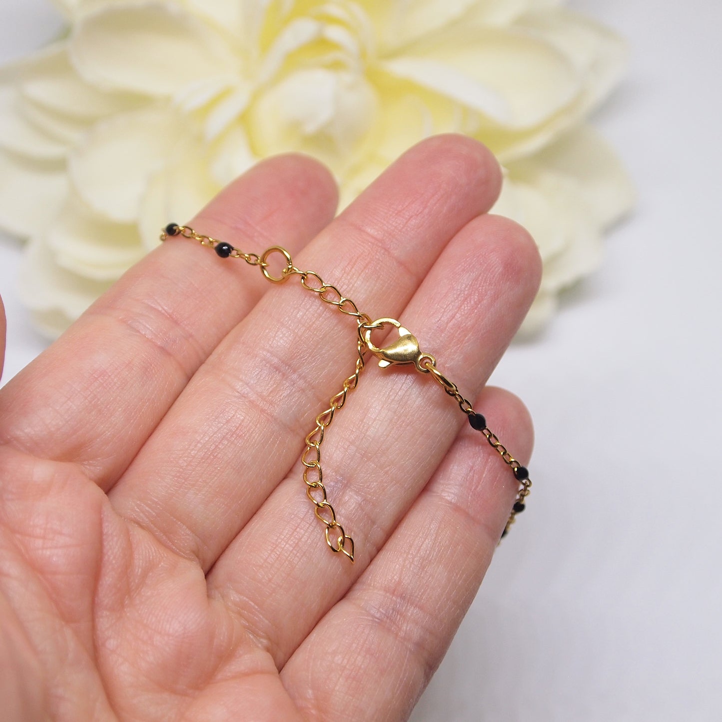 Black enamel beads anklet