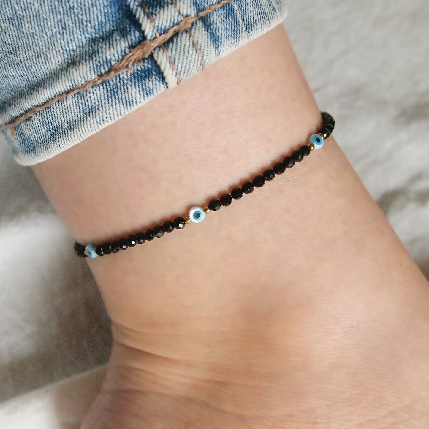 evil eye black tourmaline anklet