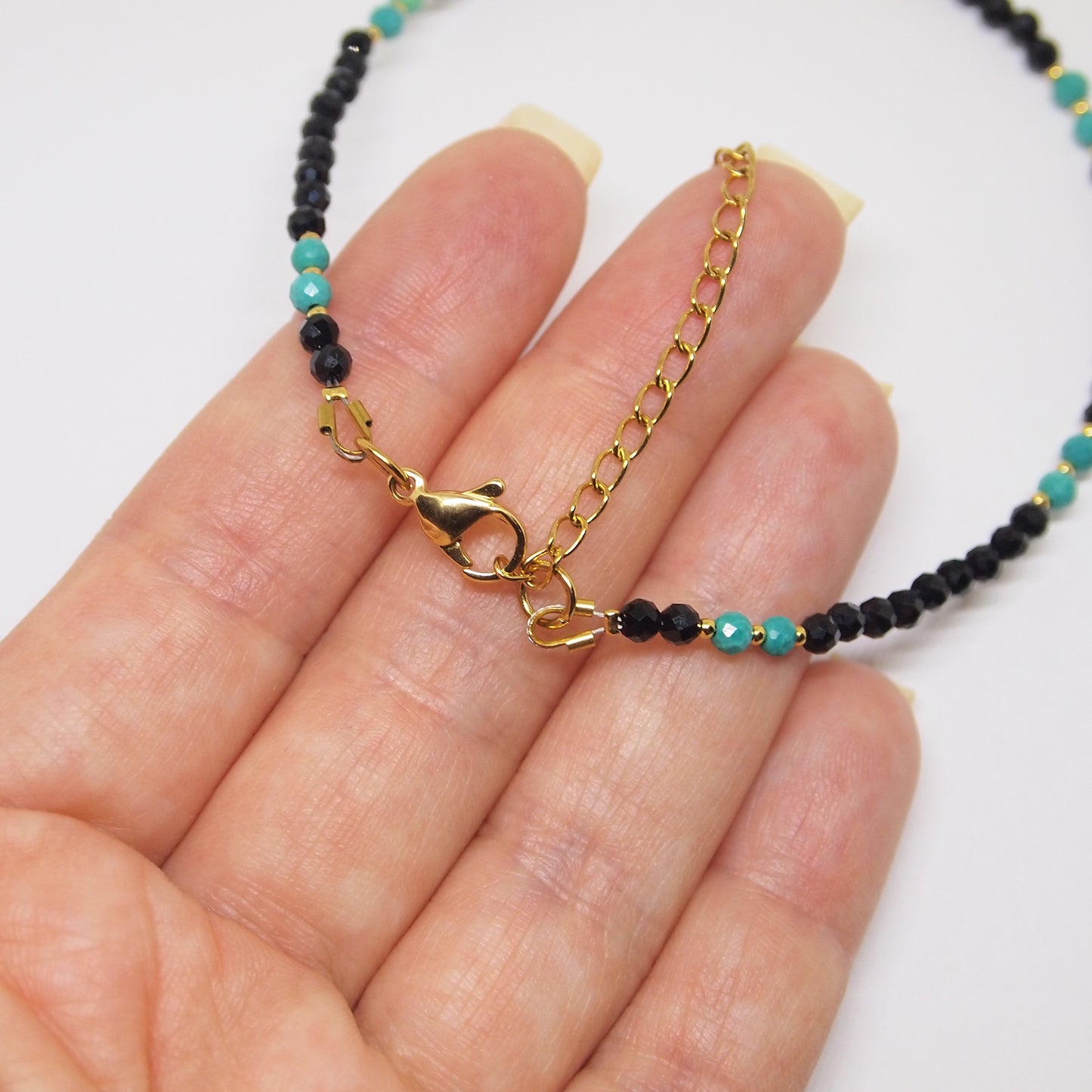 Black tourmaline and turquoise anklet