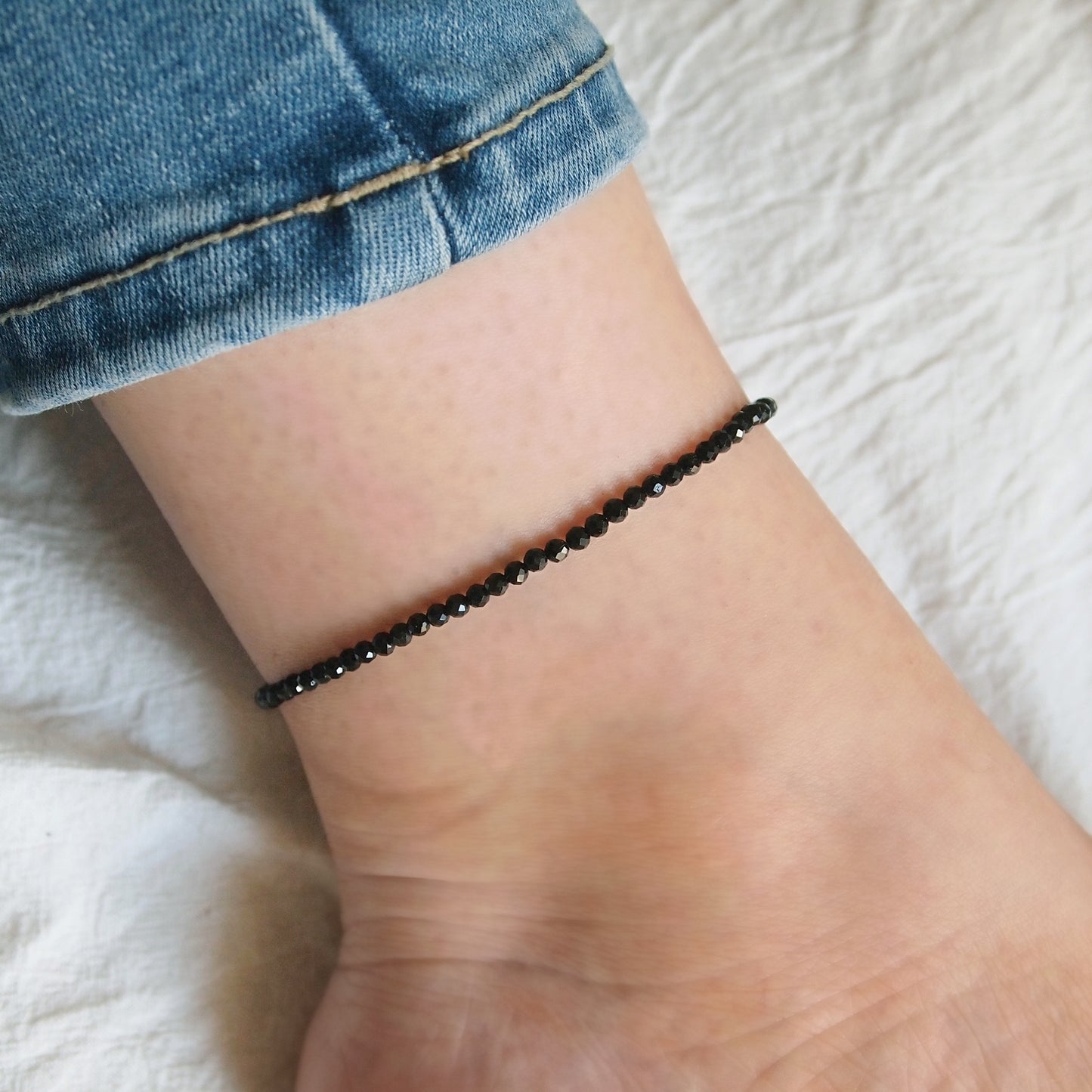 delicate and simple black tourmaline anklet, woman everyday jewelry