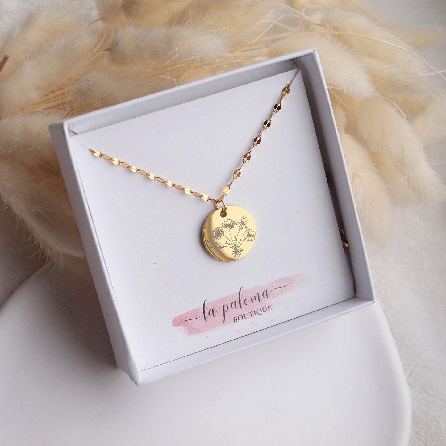 personalized family birth flower necklace, gift for mothers day