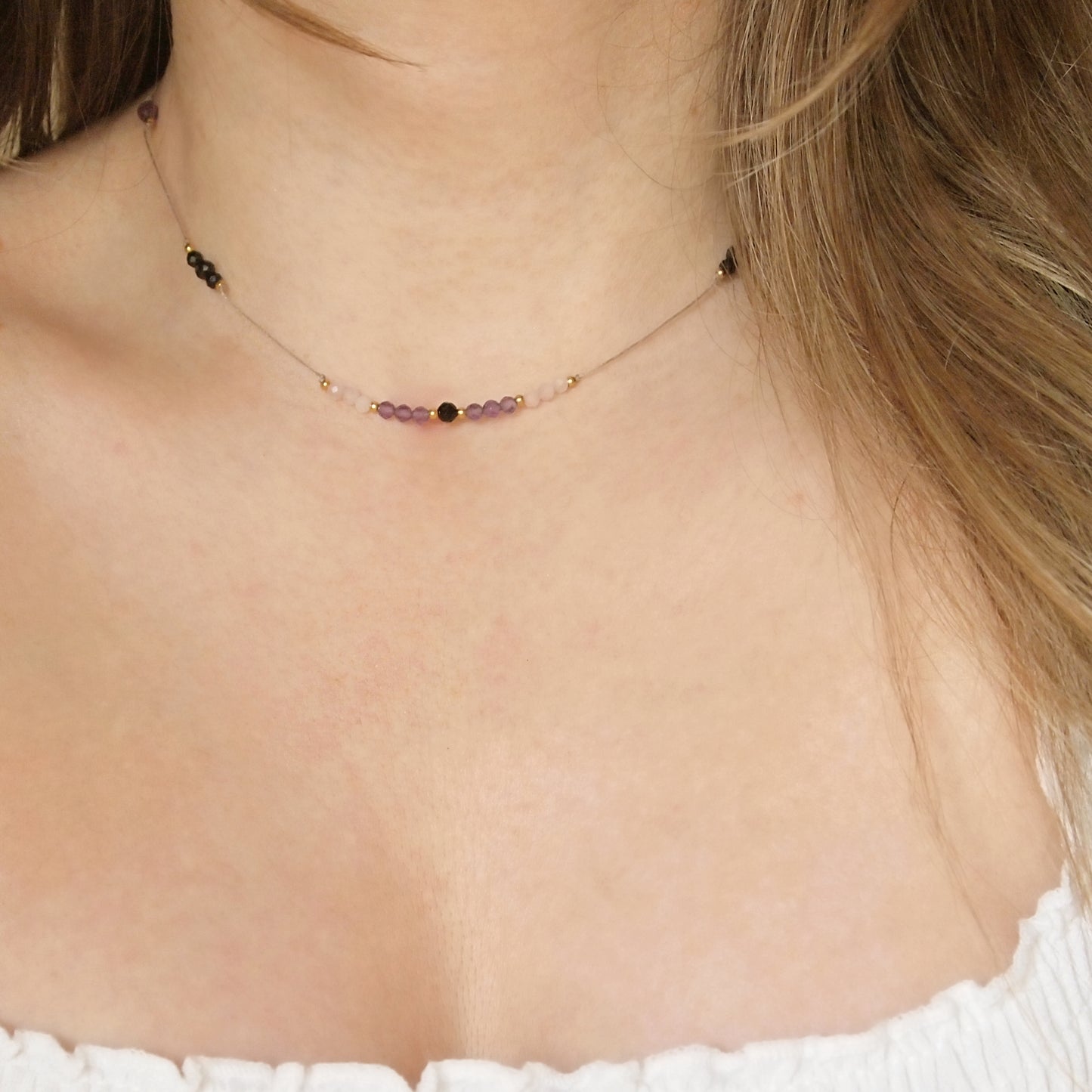 dainty cord jewelry for woman with natural crystals