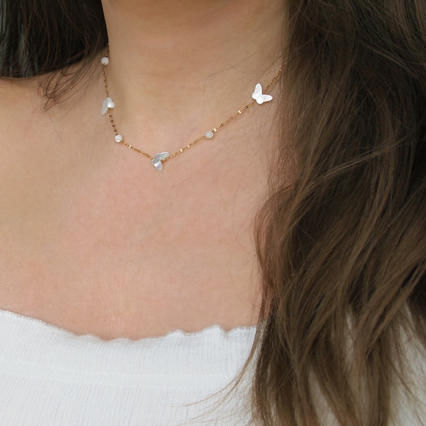 pearl butterfly chain necklace, gift for her