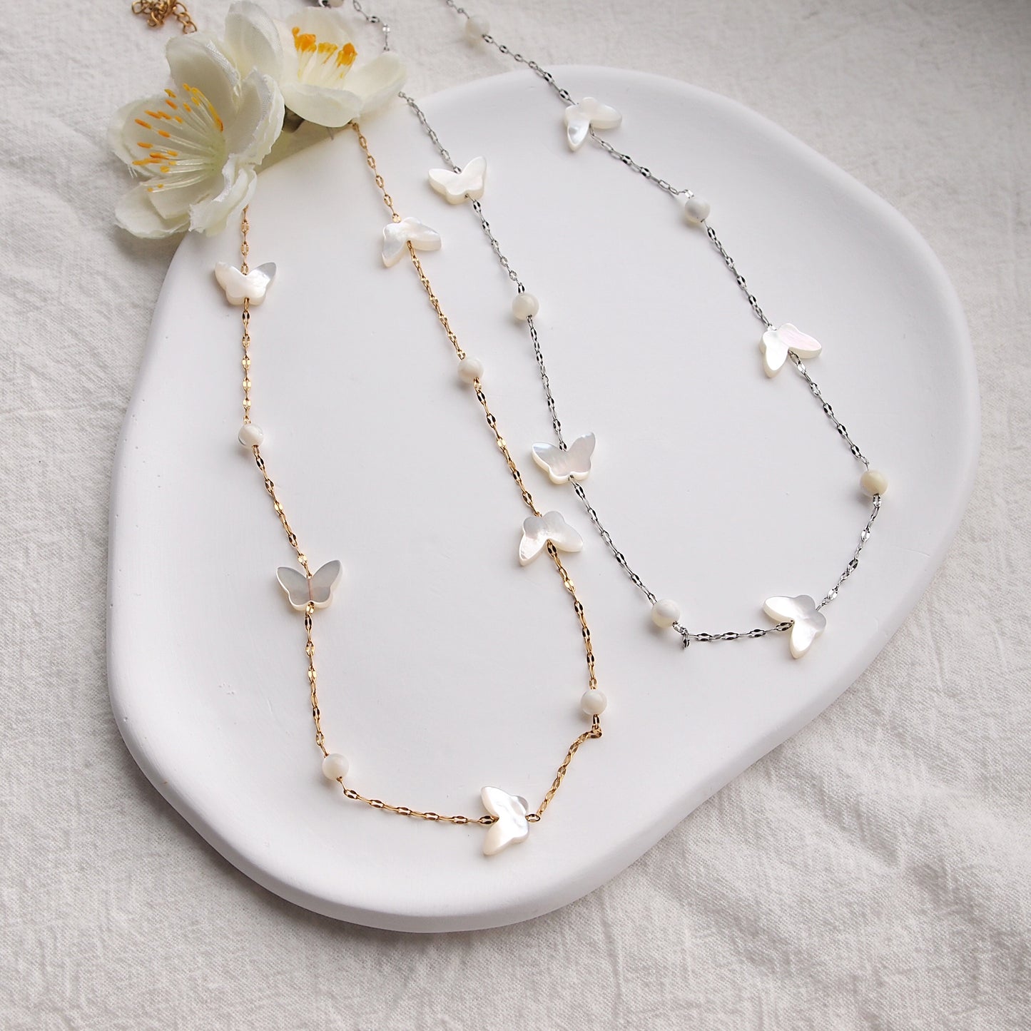 pearl etterfly chain choker, butterfly jewelry