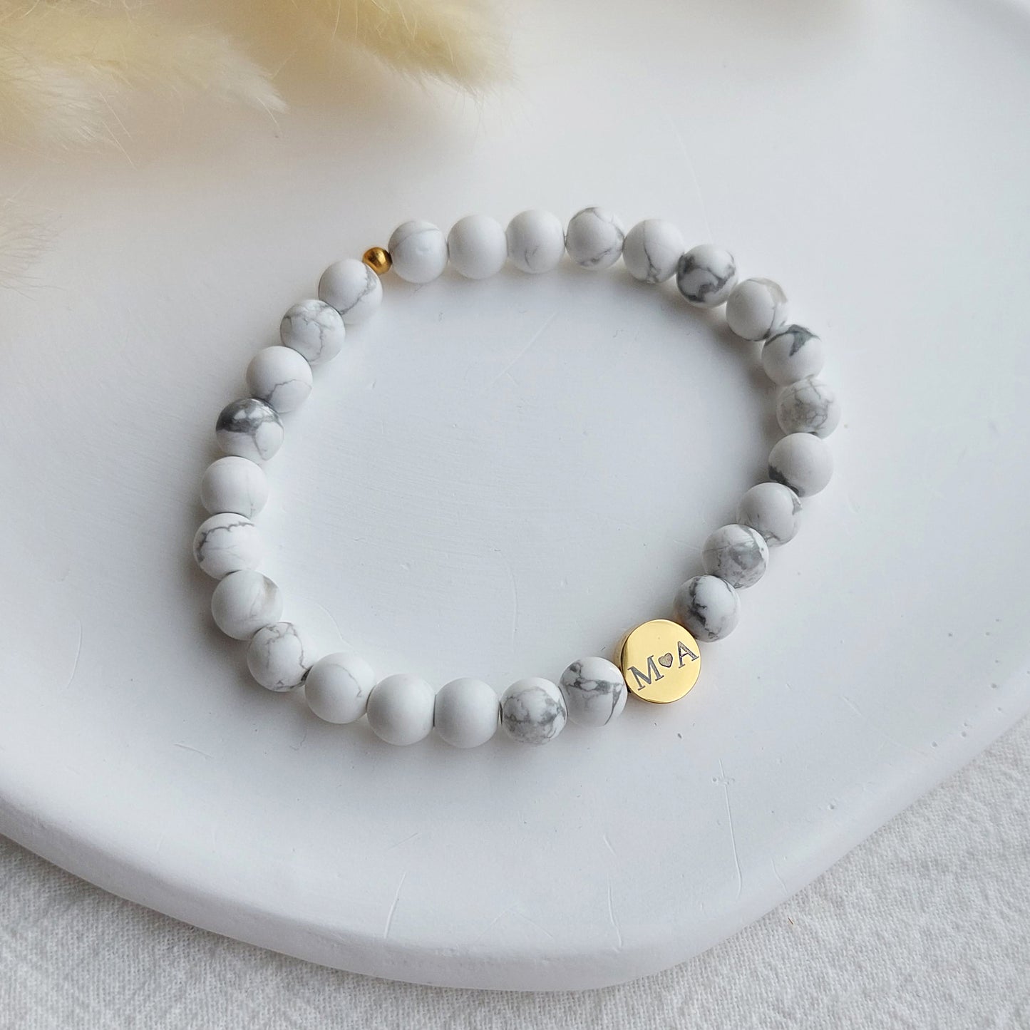 magnesite gemstone bracelet with custom engraved initials