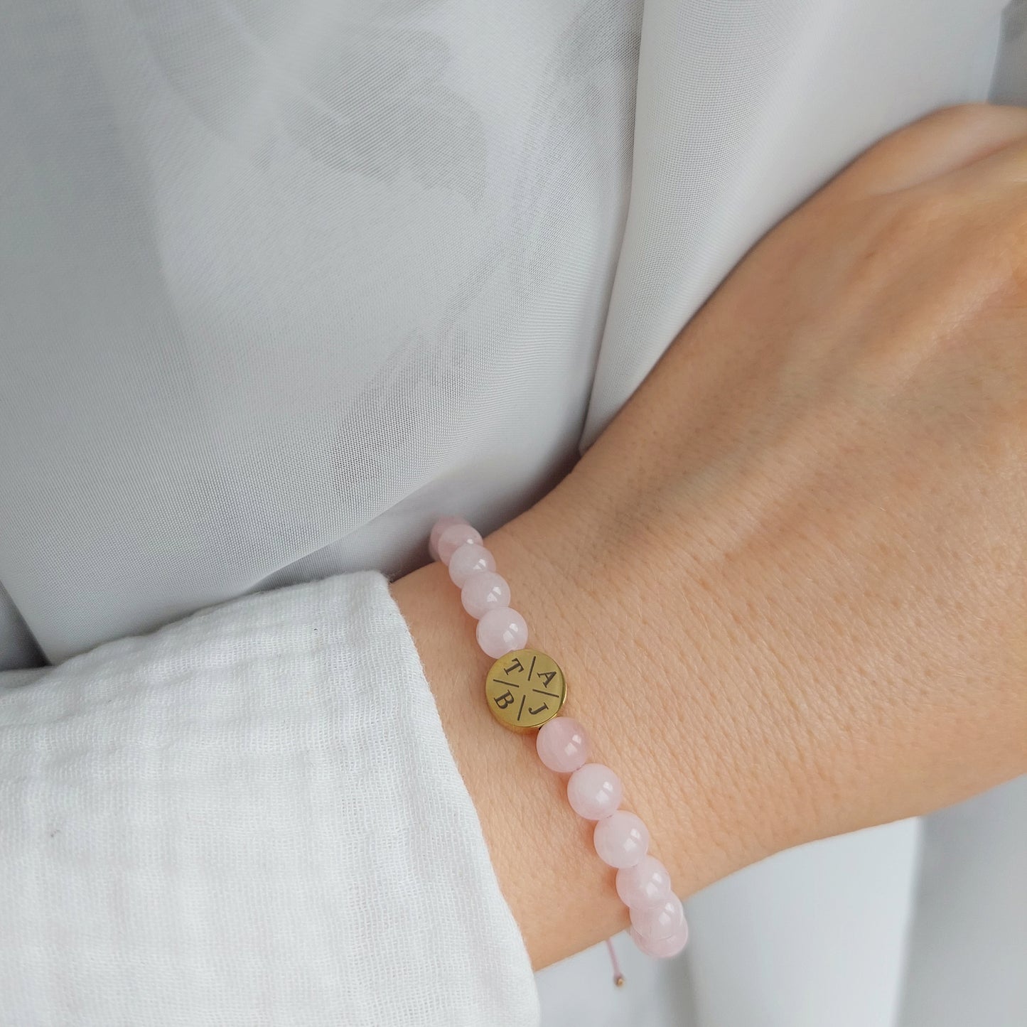 rose qurtz bracelet for mom engraved with kids initials