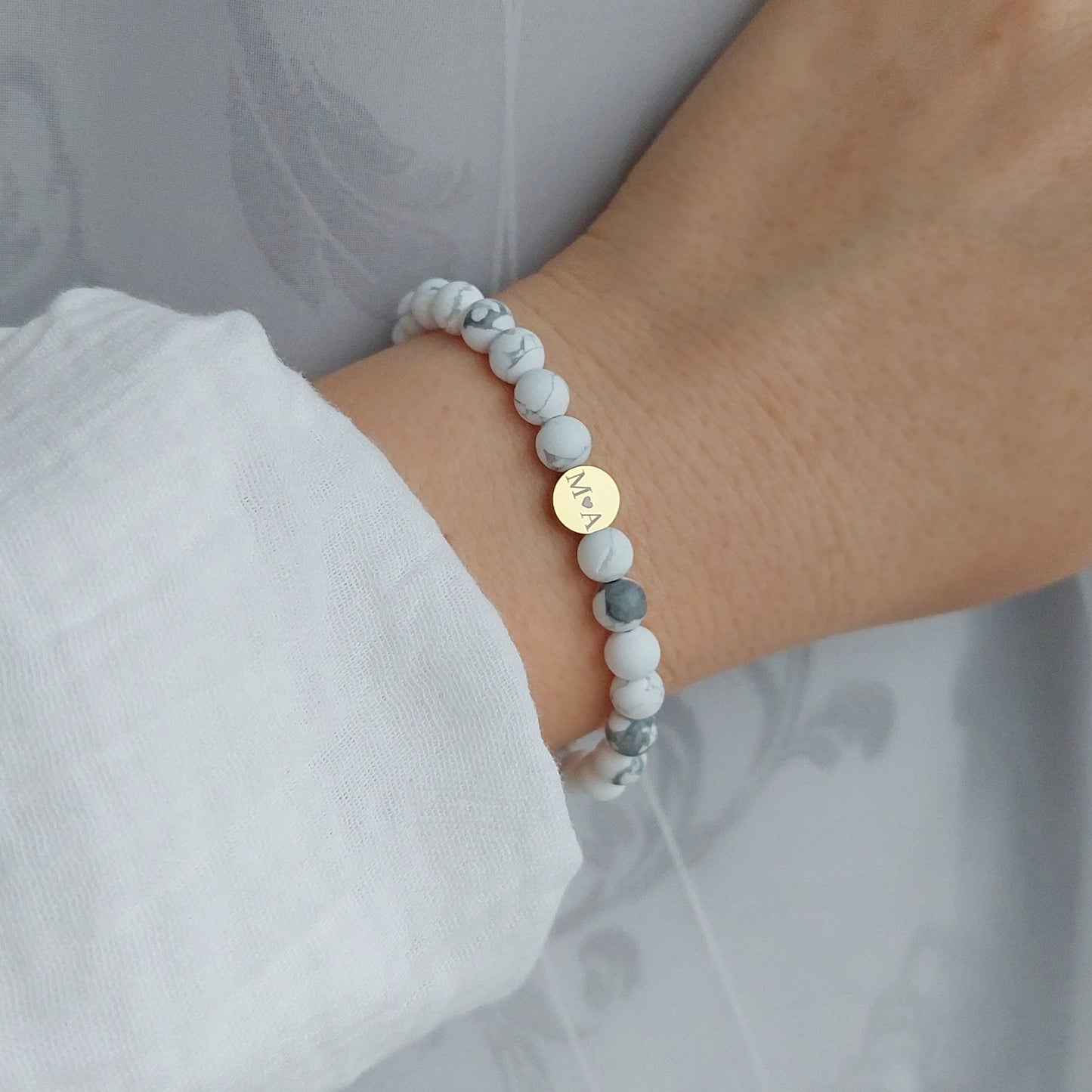 custom engraved woman bracelet, magnesite jewelry