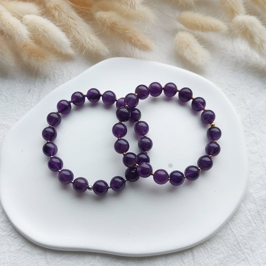 natural dark amethyst bracelet on stretch cord, gift for gemstone lover