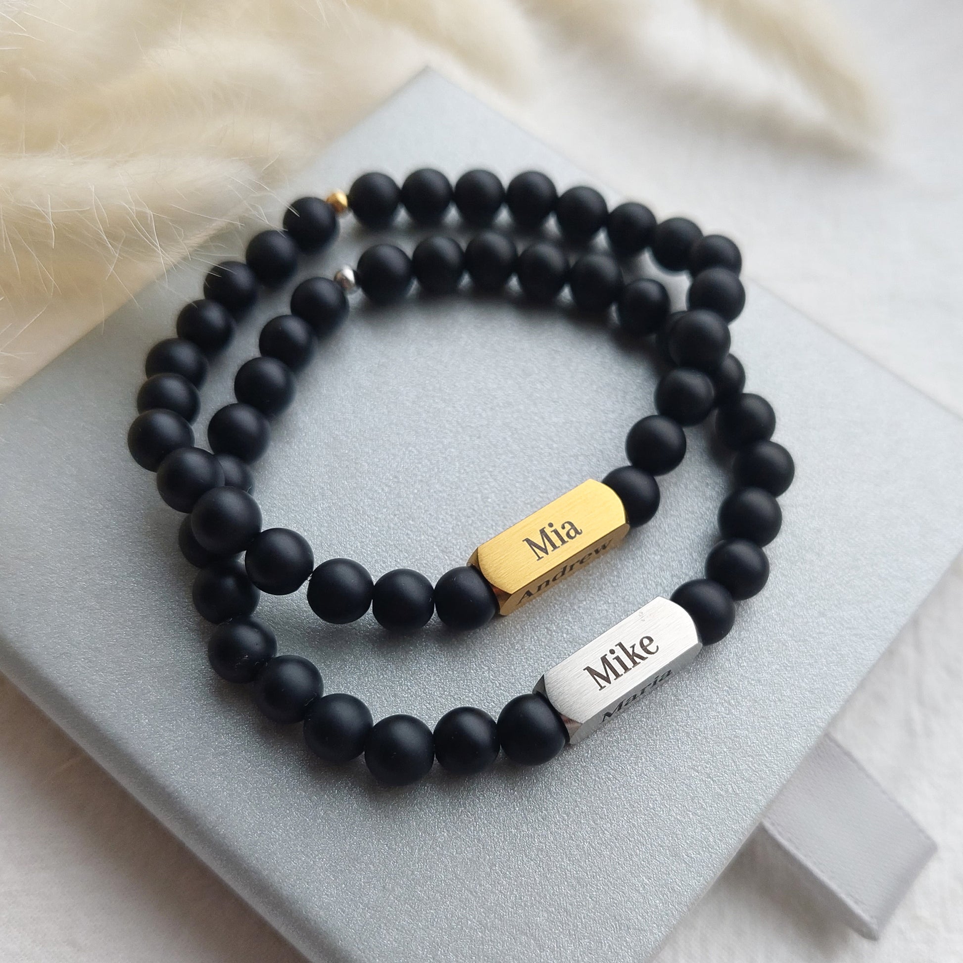 custom fathers day gift for dad or grandfather, name engraved mens bracelet