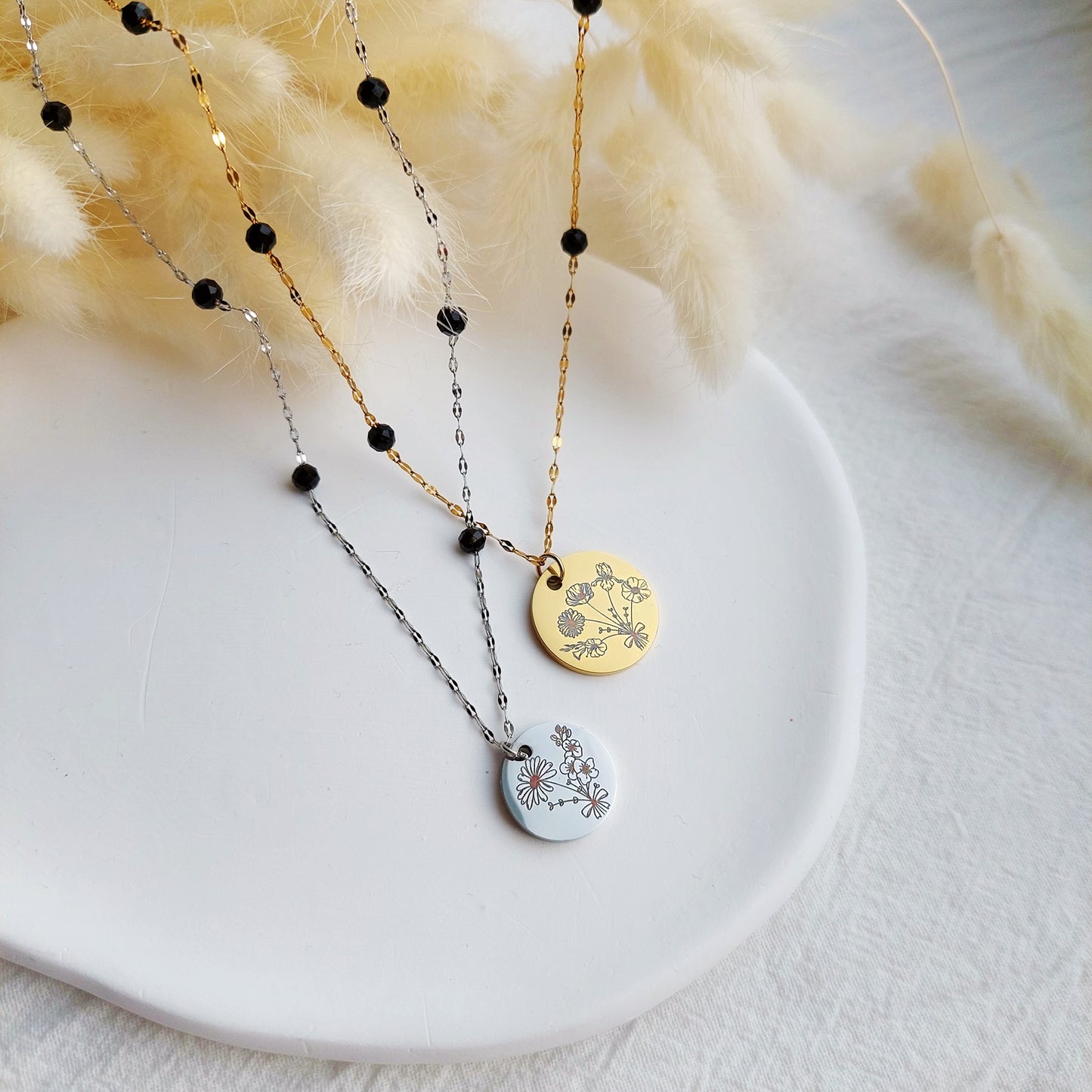 family birth flowers necklace, necklace for mom or nana