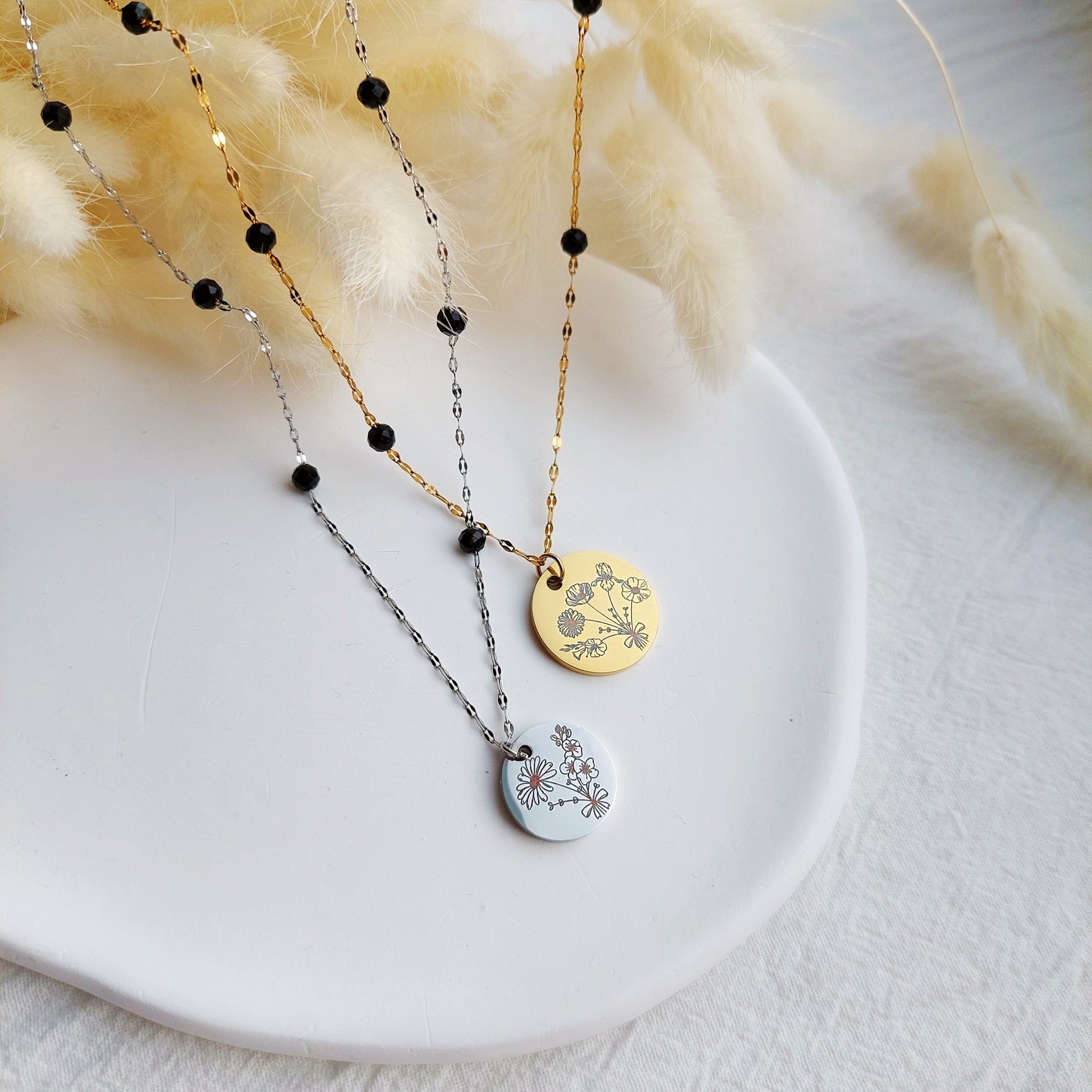 family birth flowers necklace, necklace for mom or nana