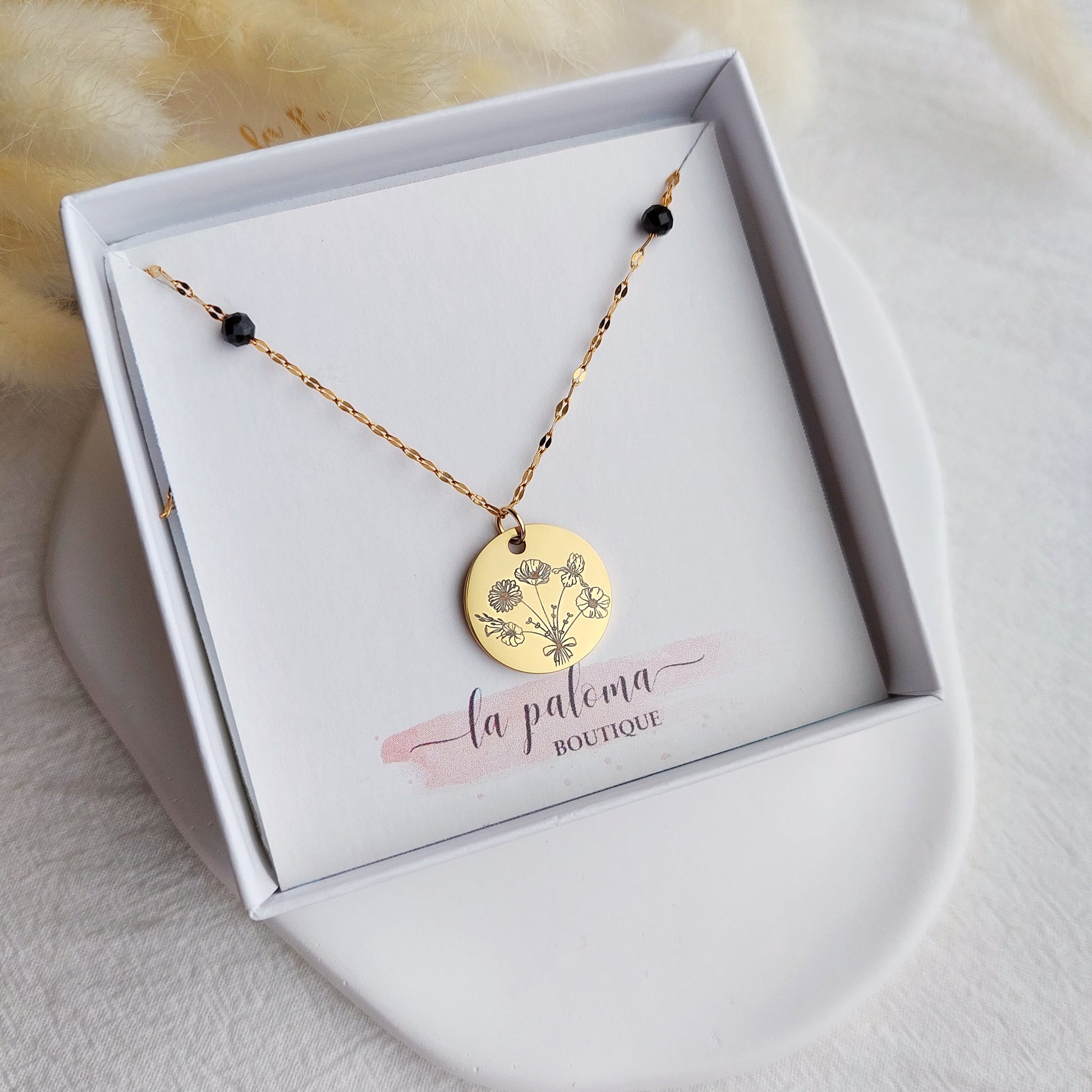 custom family birth flowers necklace, peronalized gift for mother or nana