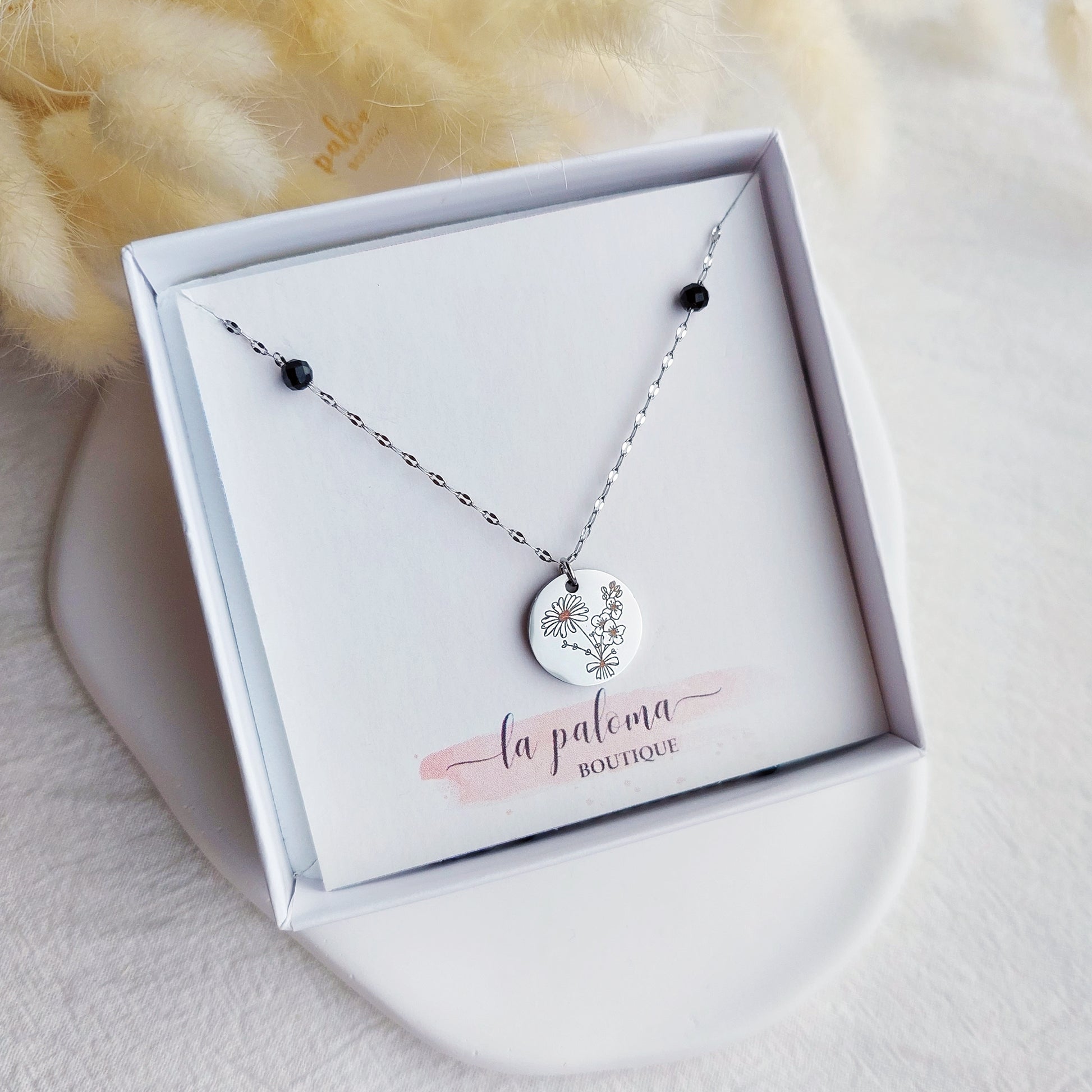 gift for mom or nana on mothers day, necklace personalized with kids or grandkids birth flowers