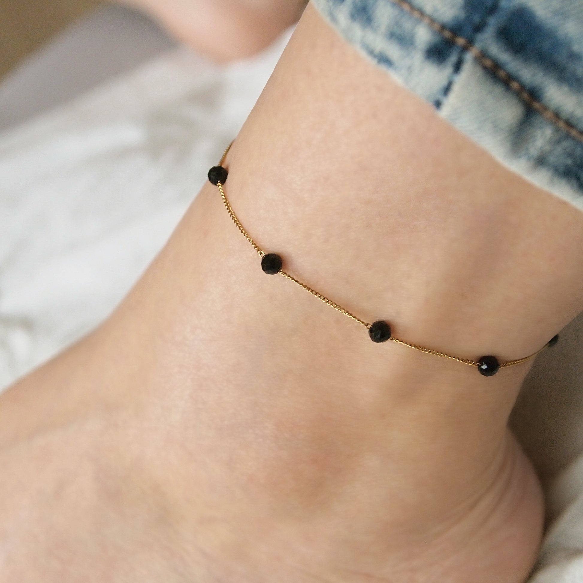black tourmaline chain anklet