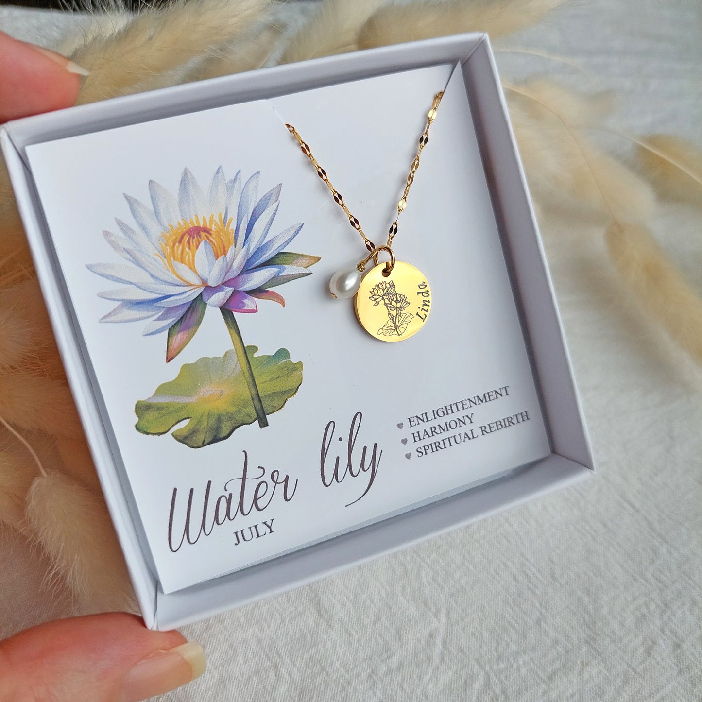 custom birth flower necklace with pearl, birthday gif for a friend