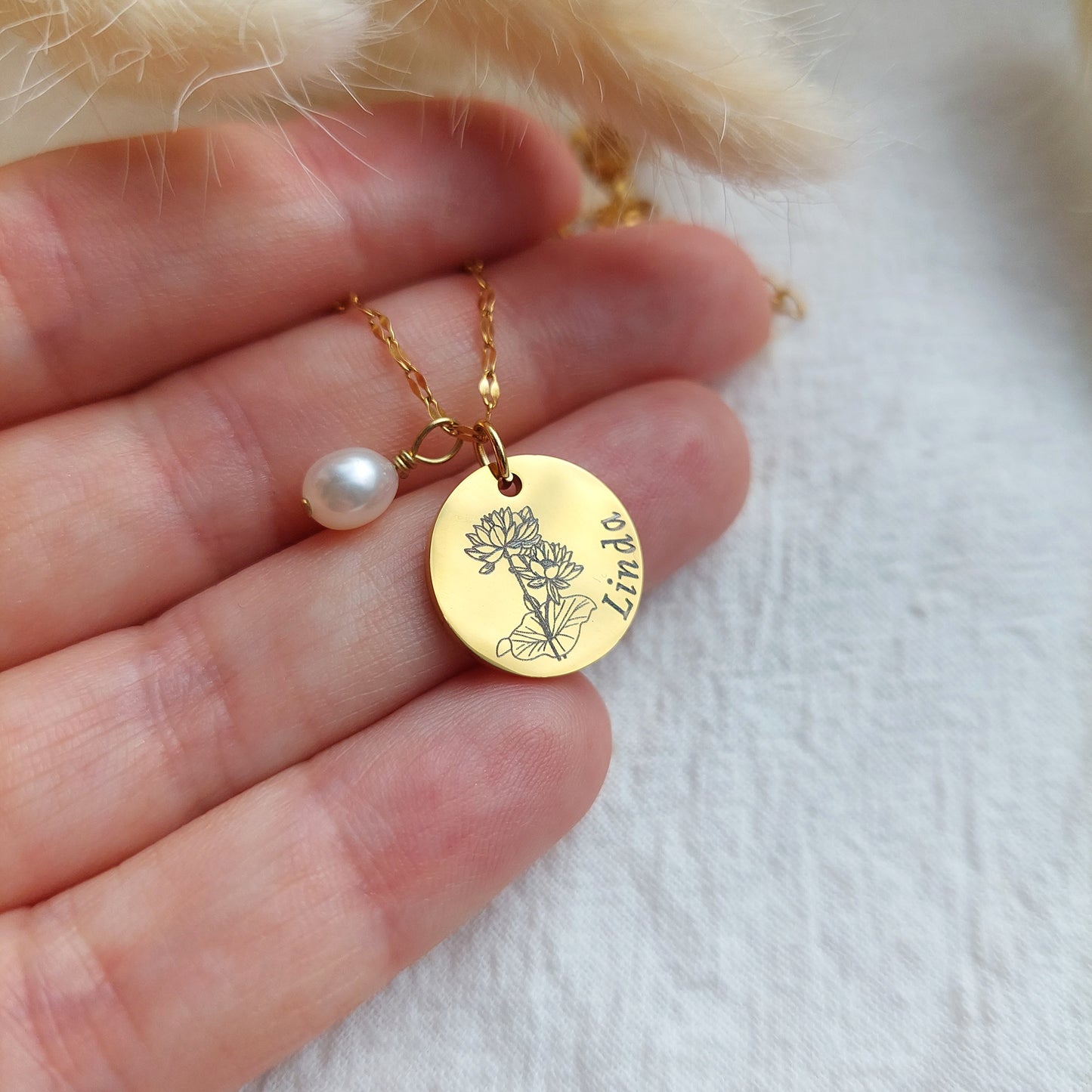 custom personalized birth flower necklace, stainless steel jewelry