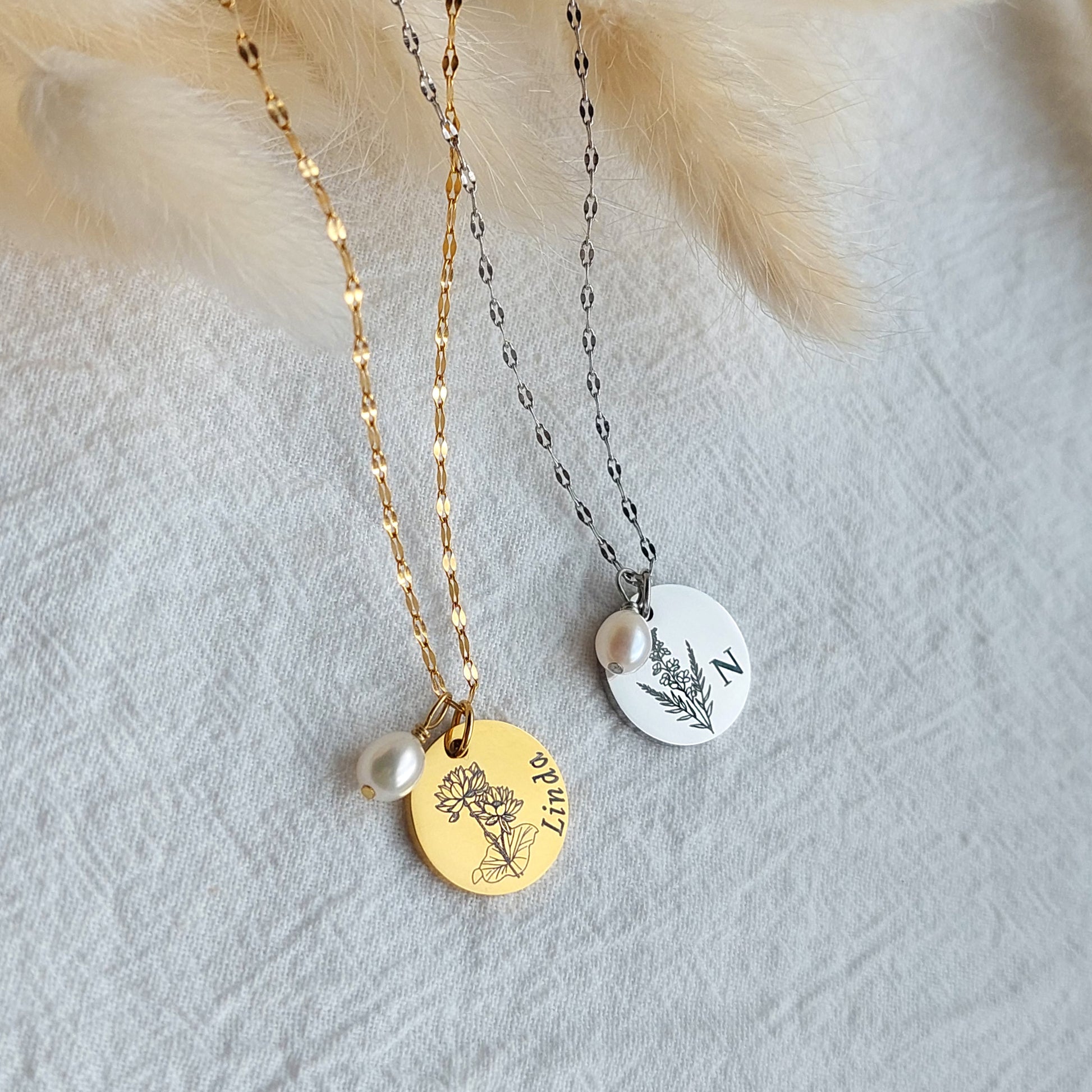 birth flower necklace, stainless steel jewelry