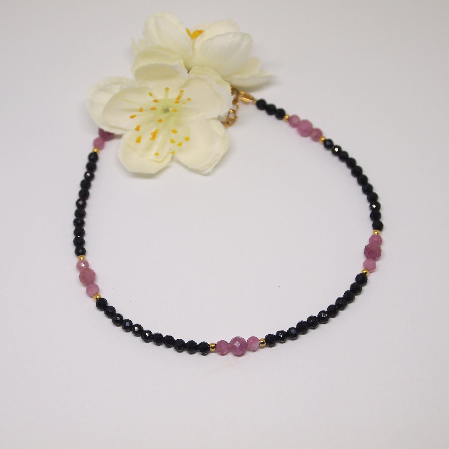 black tourmaline and pink tourmaline jewelry, gemstone anklet