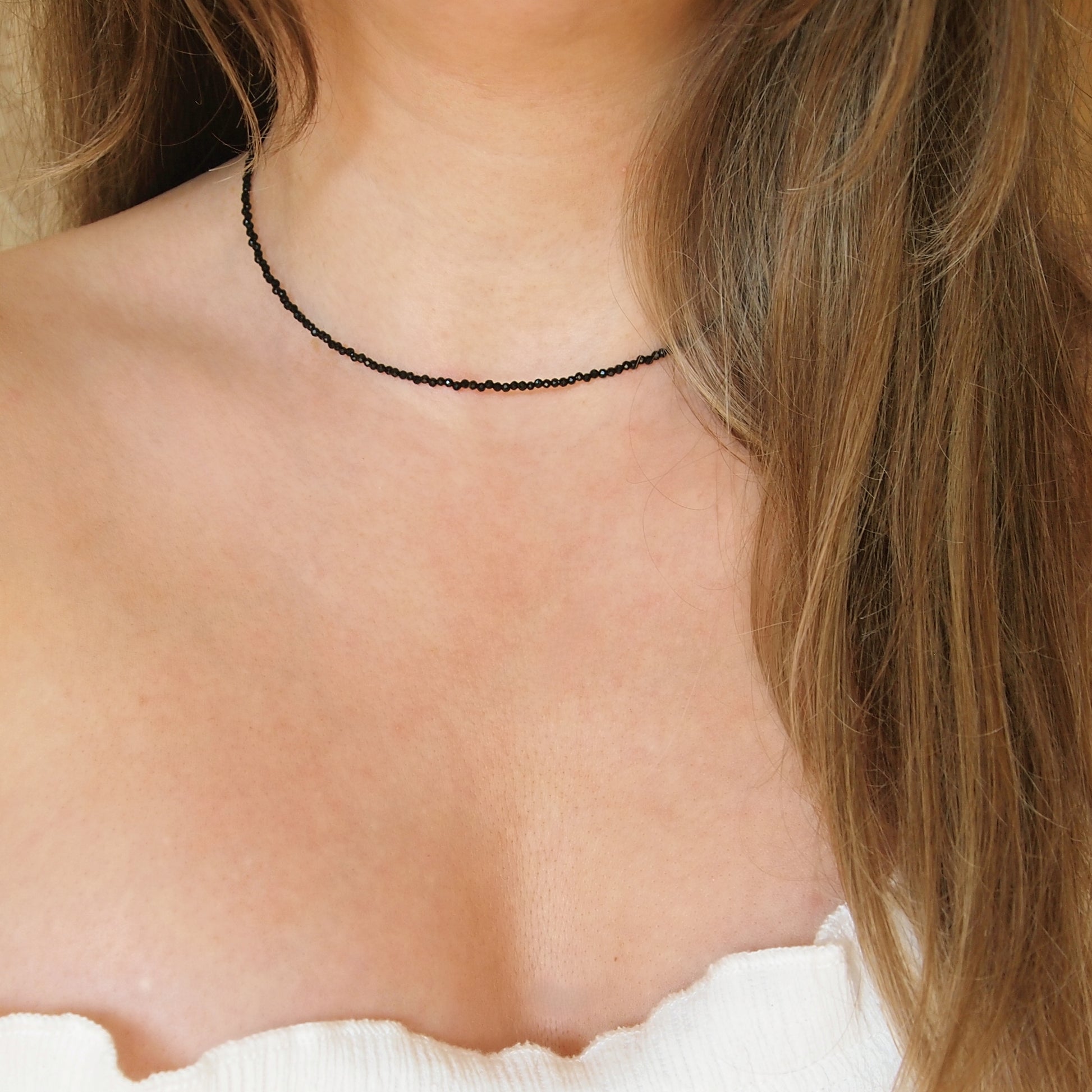 fine black tourmaline choker necklace, woman gemstone jewelry