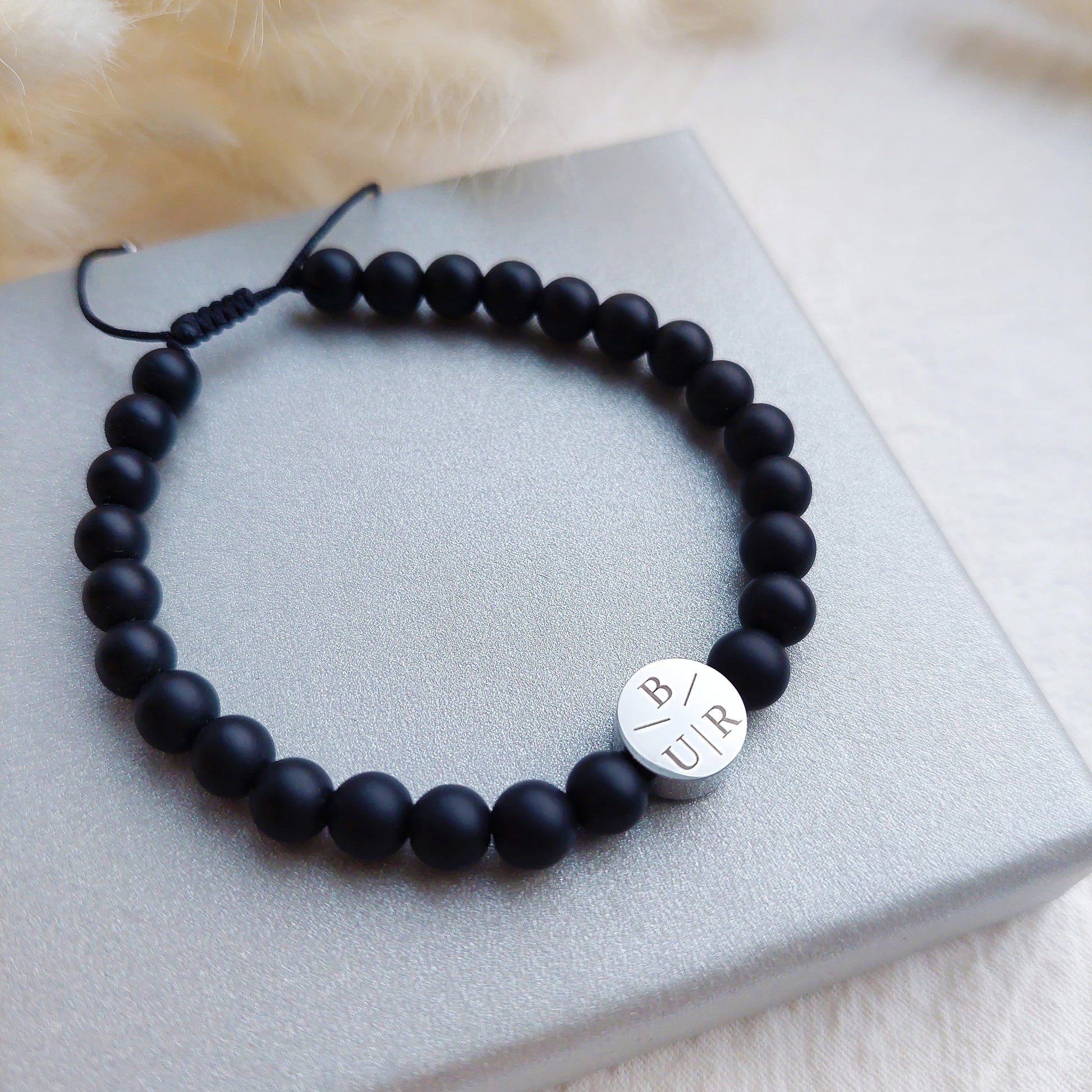 mens agate beacelet, engraved ith initials