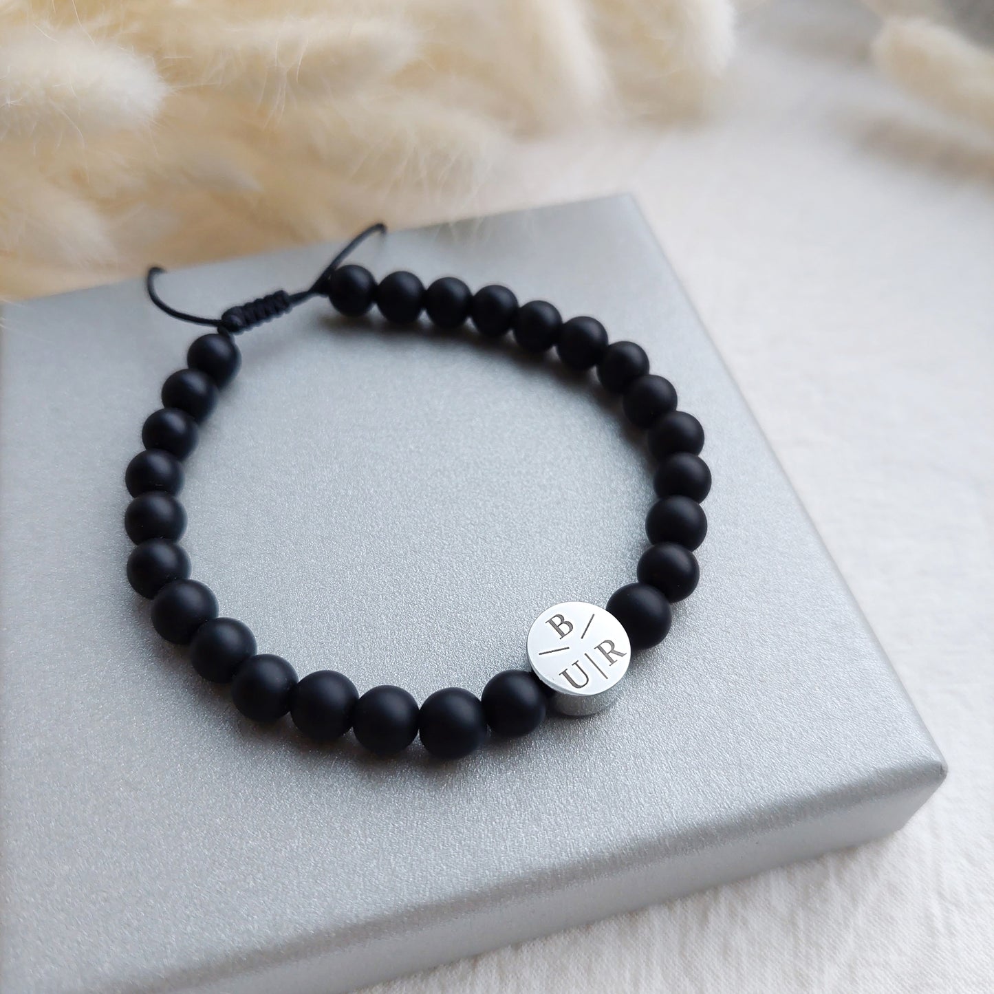 initial engraved black mens bracelet, custom gift on Fathersday
