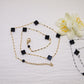dainty four leaf clover necklace, black agate jewelry