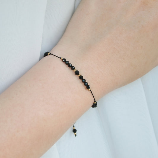 minimal black tourmaline bracelet, dainty gemstone jewelry