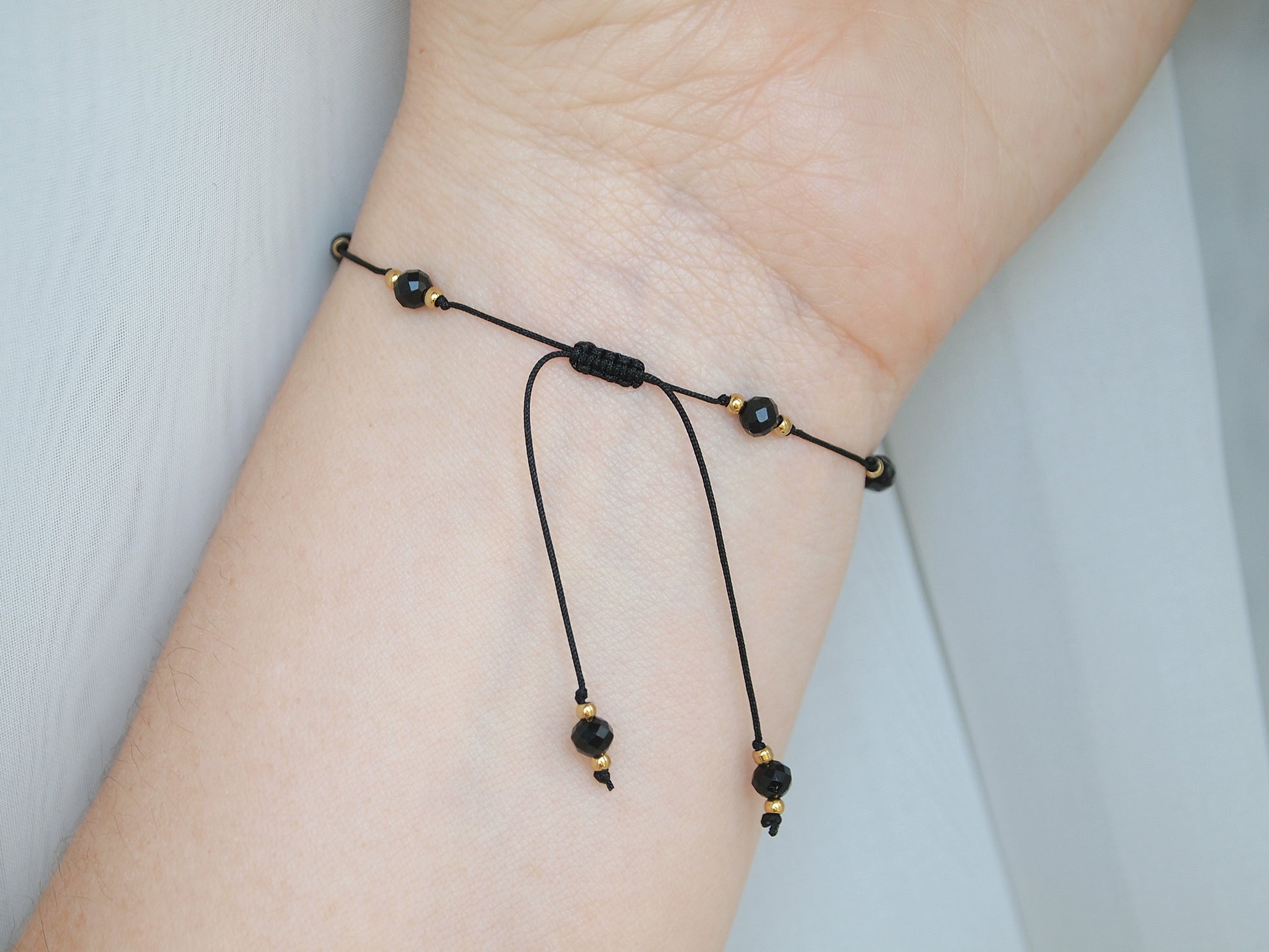 adjustable black tourmaline cord bracelet