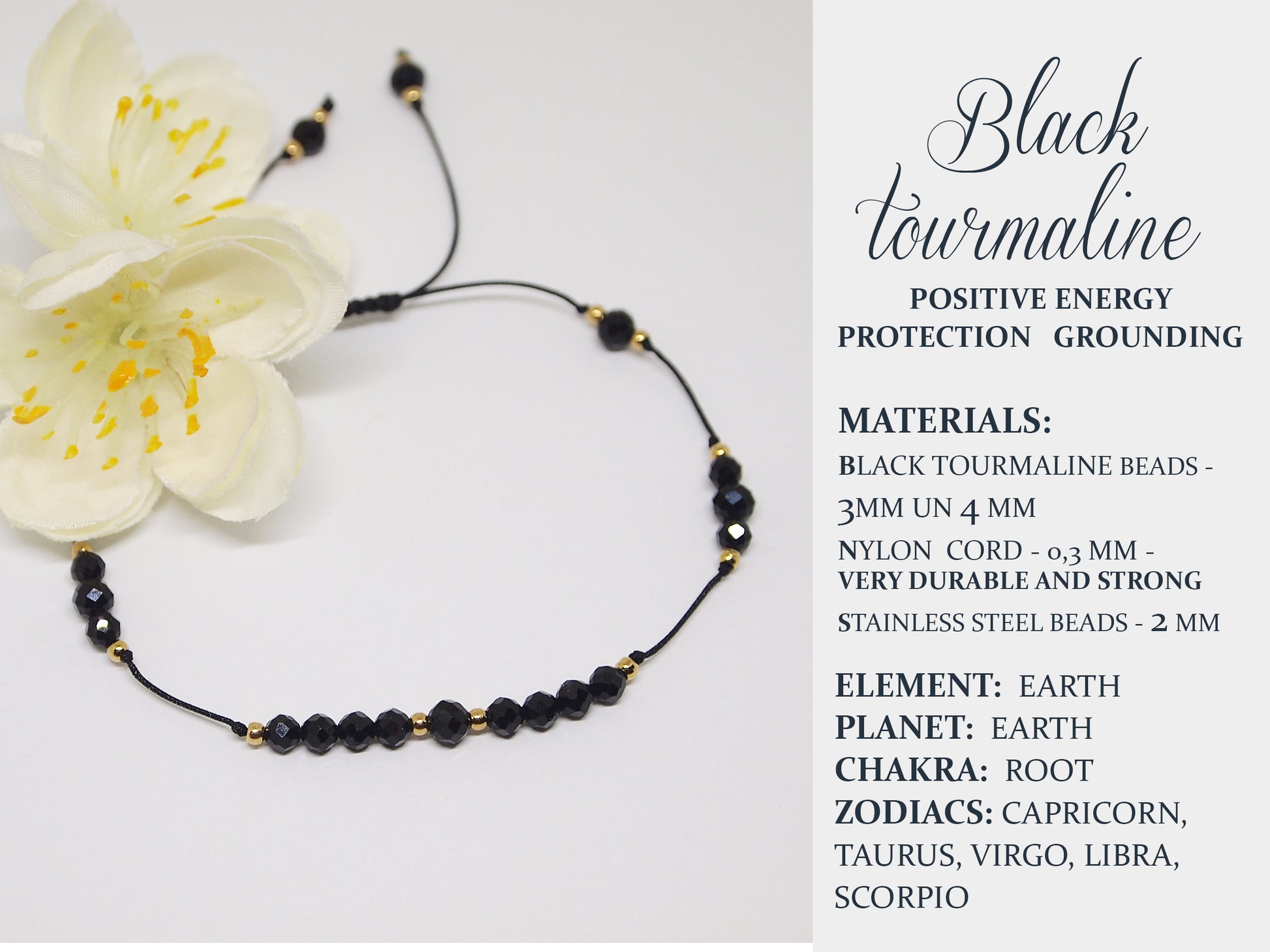 black tourmaline meaning card and bracelet