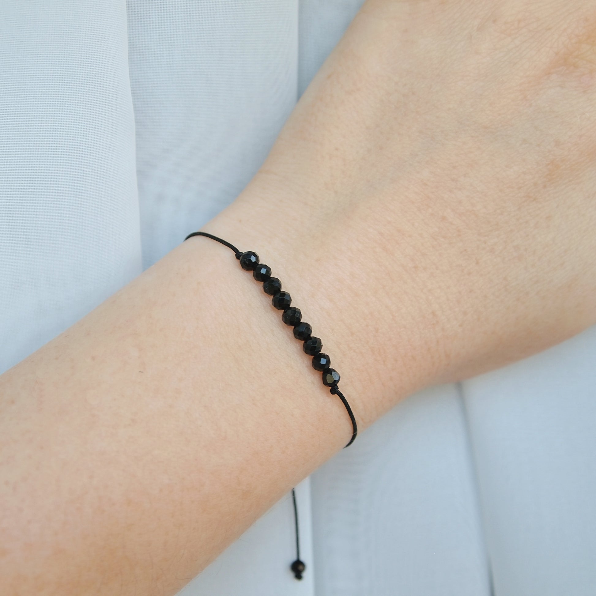 dainty beaded gemstone bracelet, black tourmaline