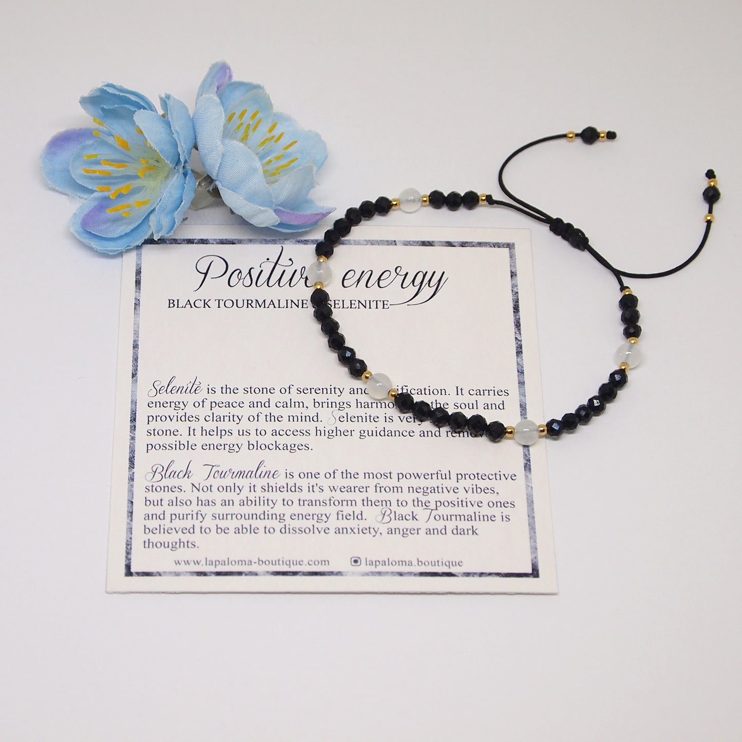 positive energy bracelet, dainty black tourmaline jewelry