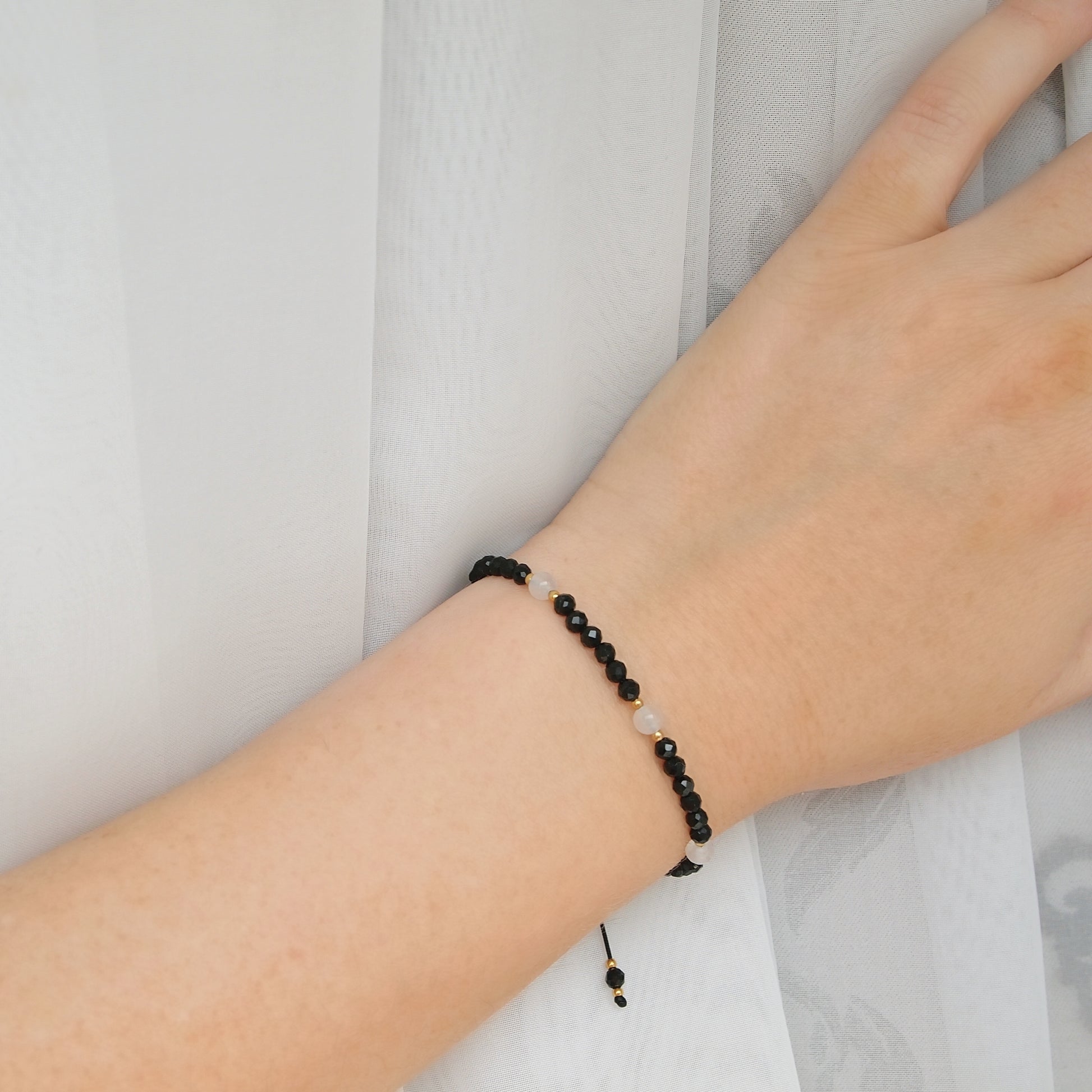 adjustable black tourmaline bracelet, positive energy gems