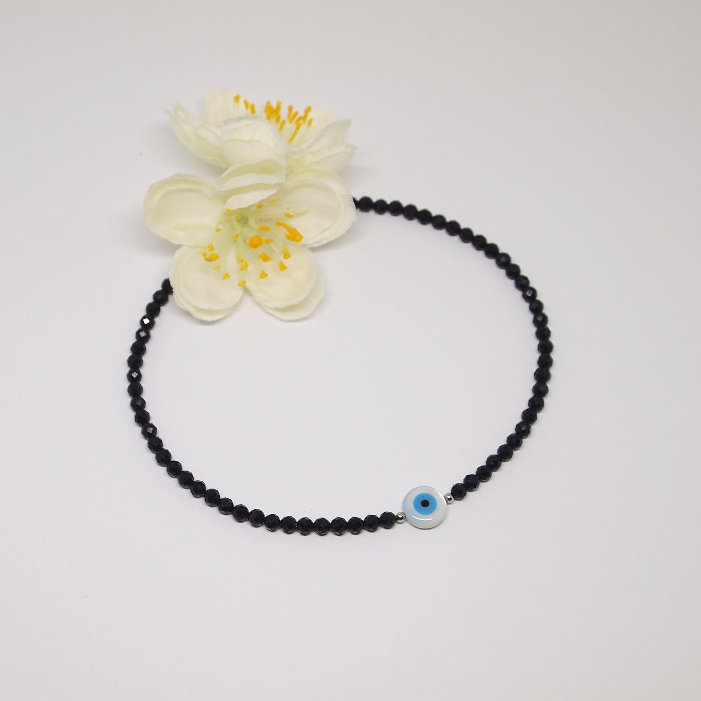 protective eye anklet, black tourmaline stretchy ankle bracelet