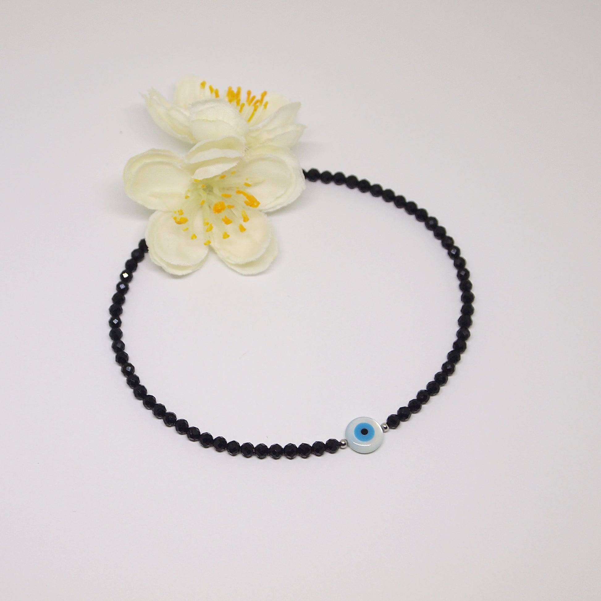 protective eye anklet, black tourmaline stretchy ankle bracelet