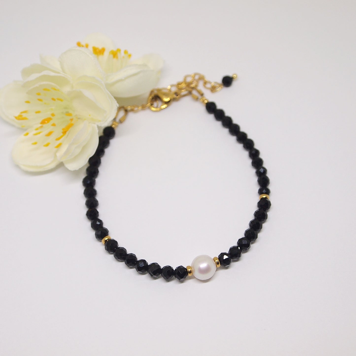 black tourmaline bracelet for woman, sliding bead closure