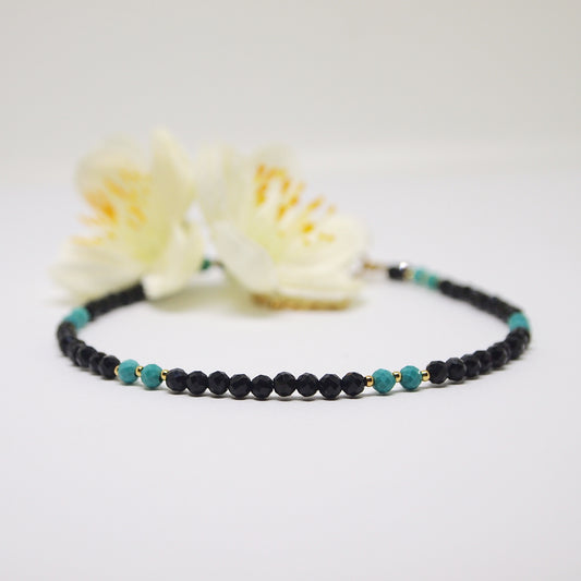 black tourmaline and turquoise anklet