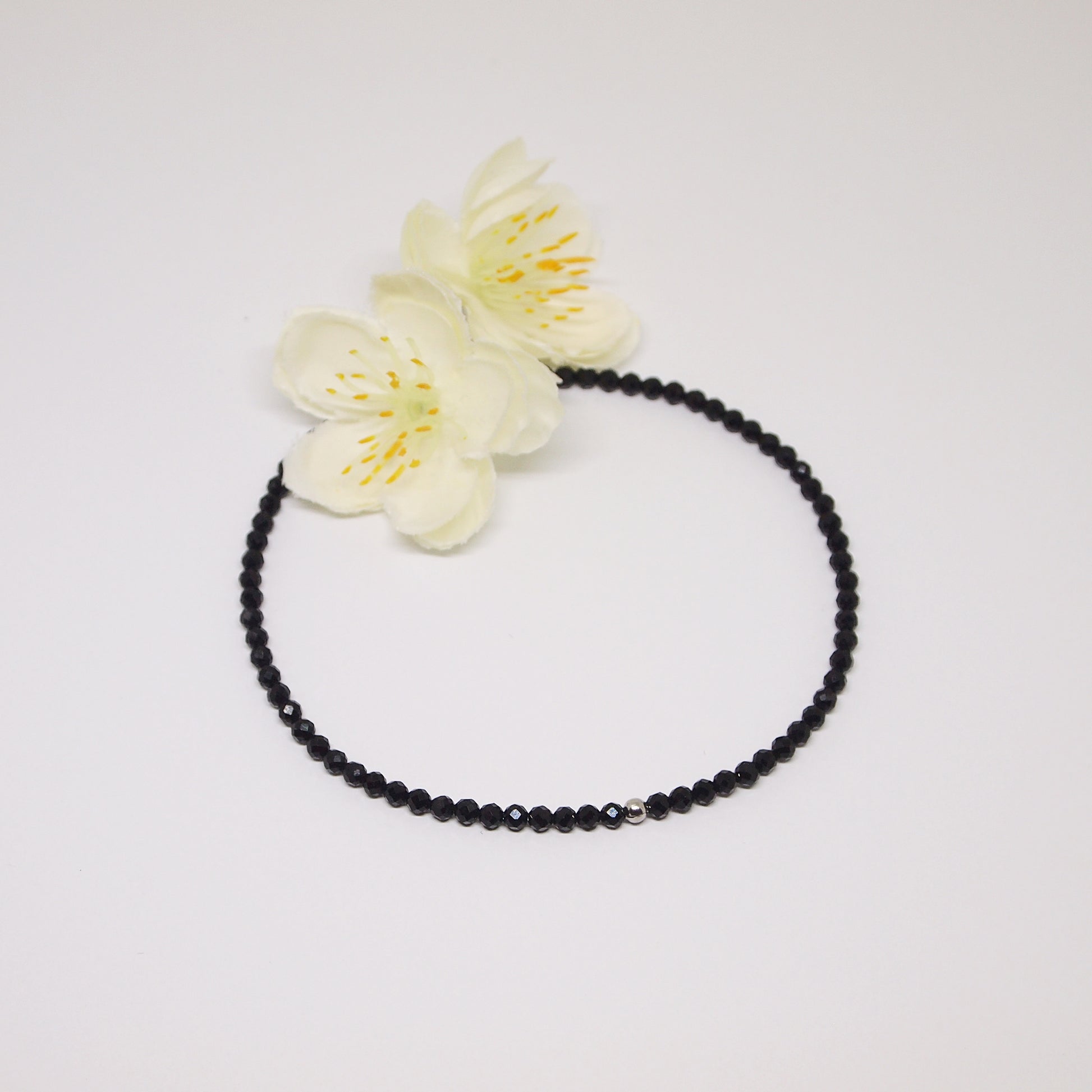 stretchy no clasp anklet for women, made with natural black tourmaline