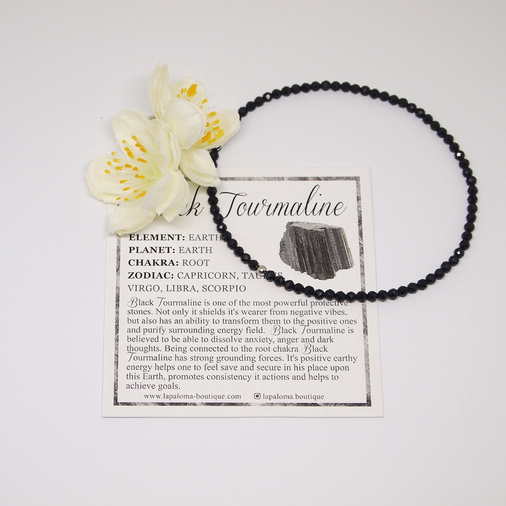 stretch no clasp gemstone anklet, black tourmaline anklet