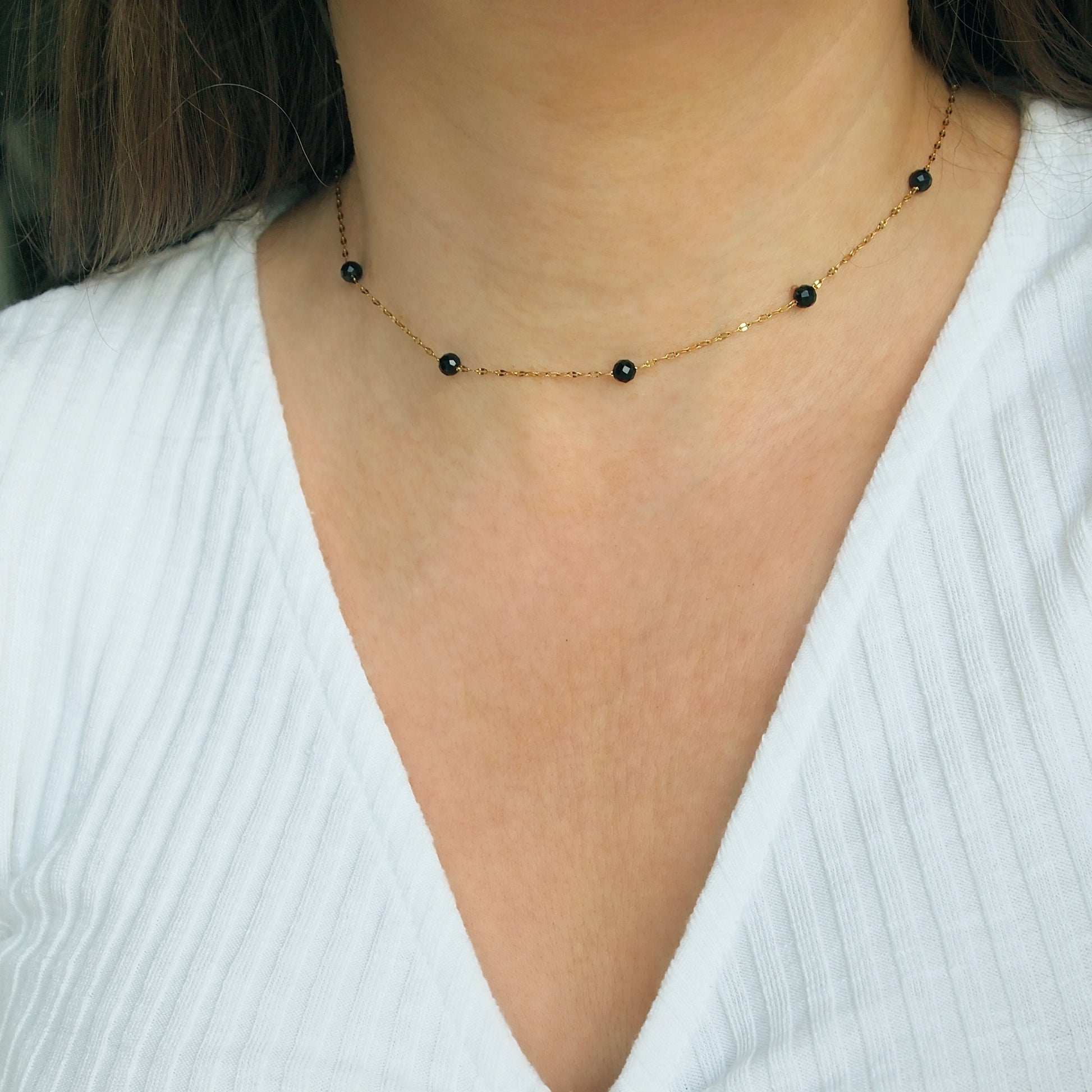 dainty black tourmaline chain, everyday gemstone choker