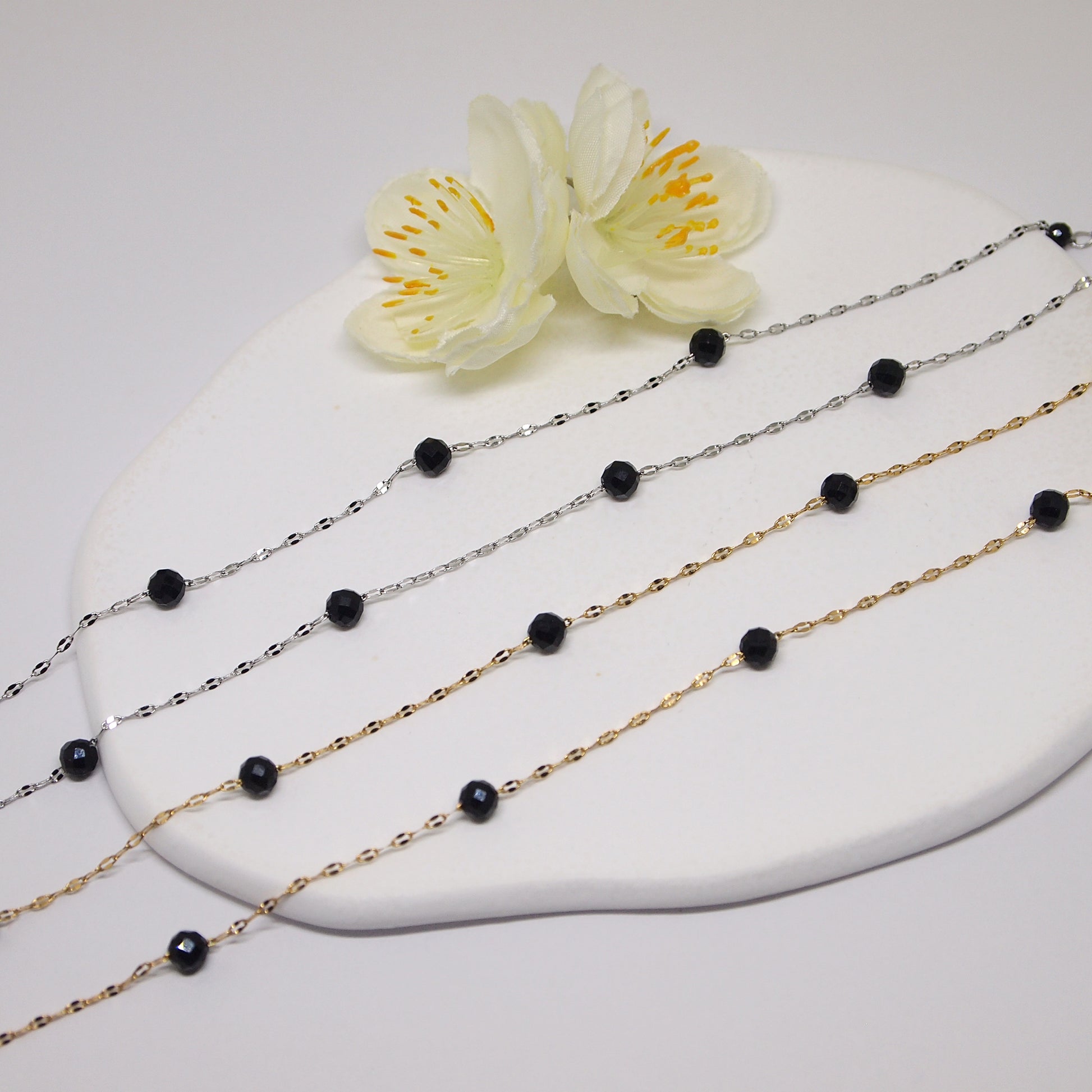 black tourmaline chain necklace, beaded woman jewelry