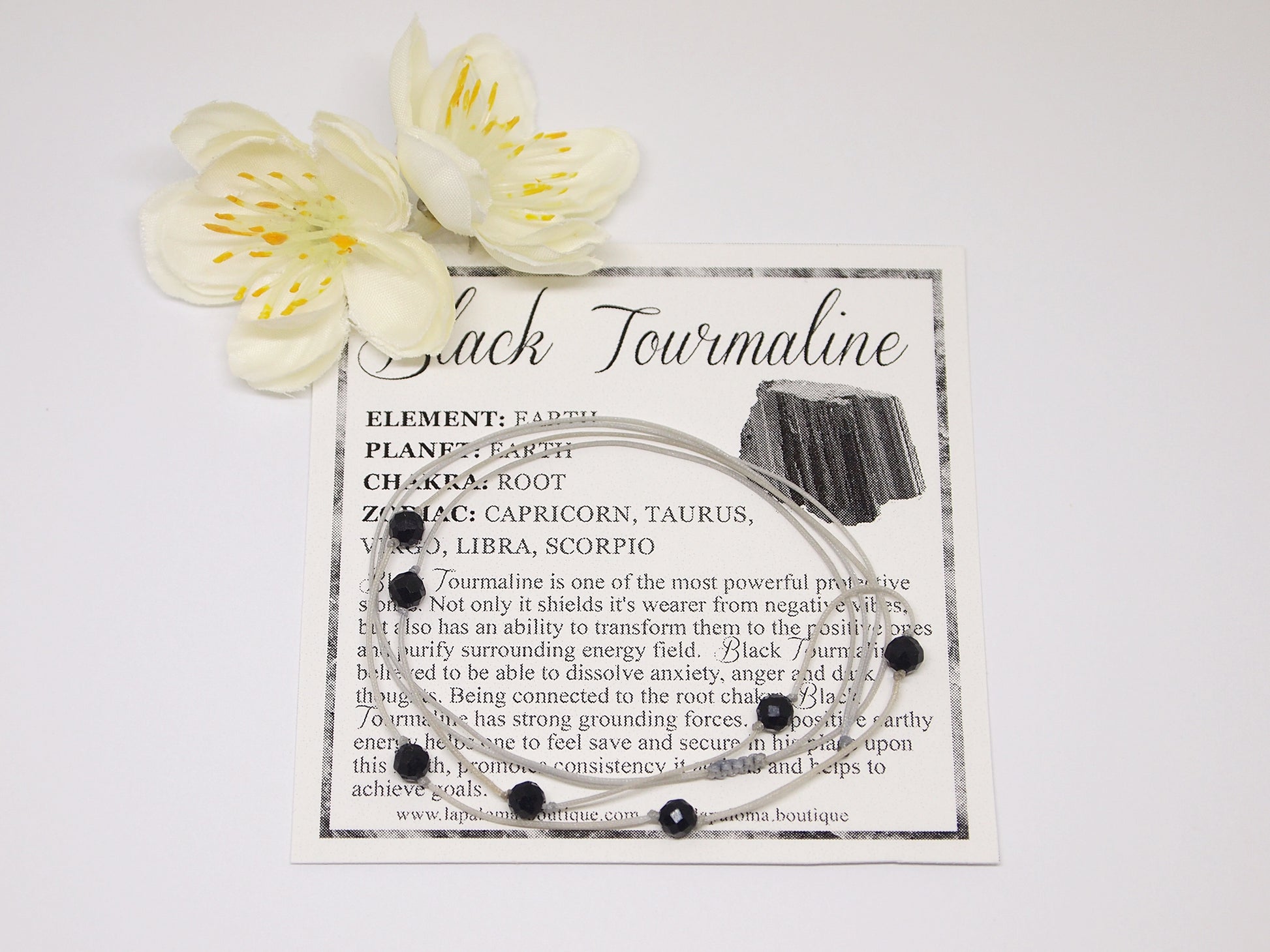 black tourmaline necklace on cord, very minimalist style