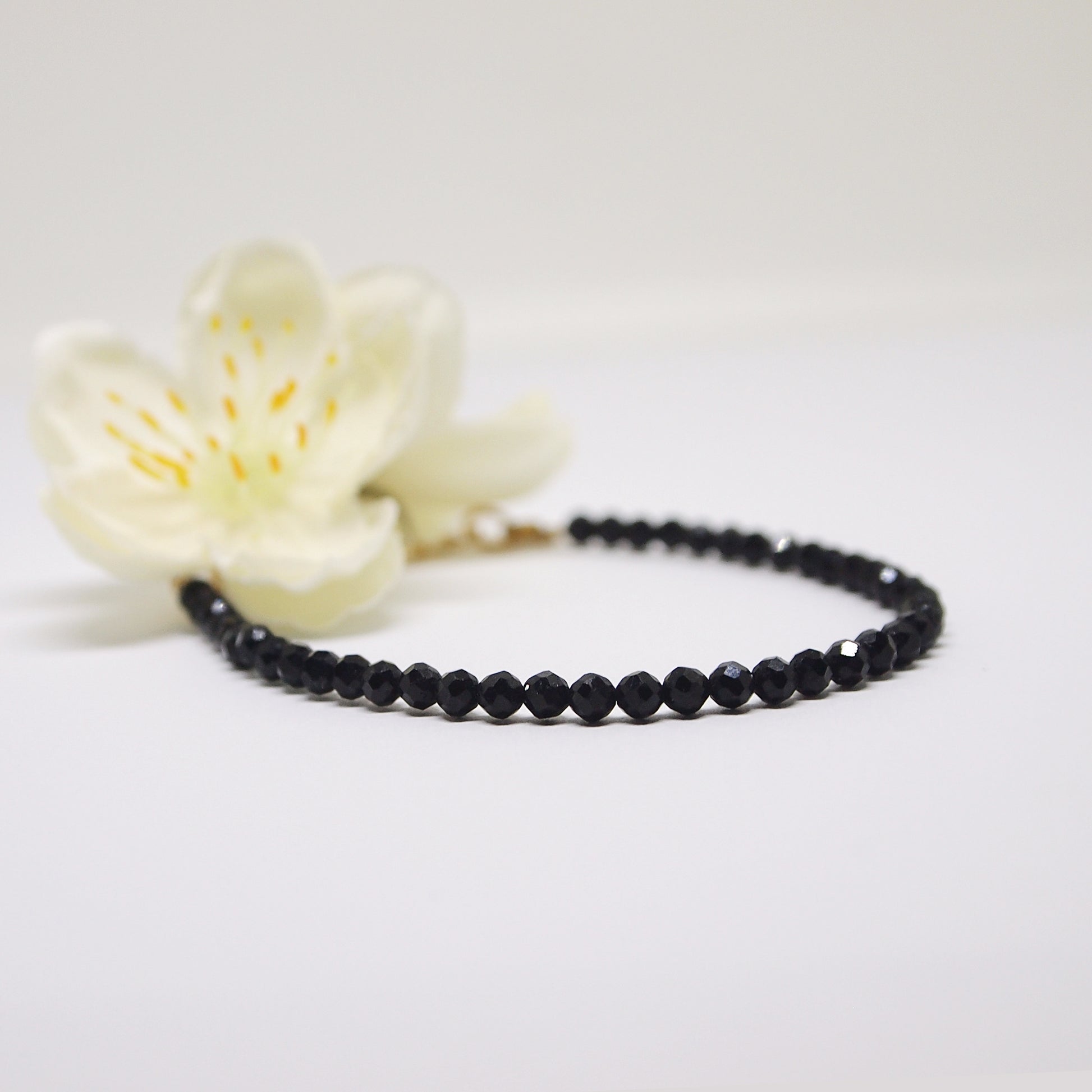 delicate beaded black tourmaline bracelet, lovely gift for a woman