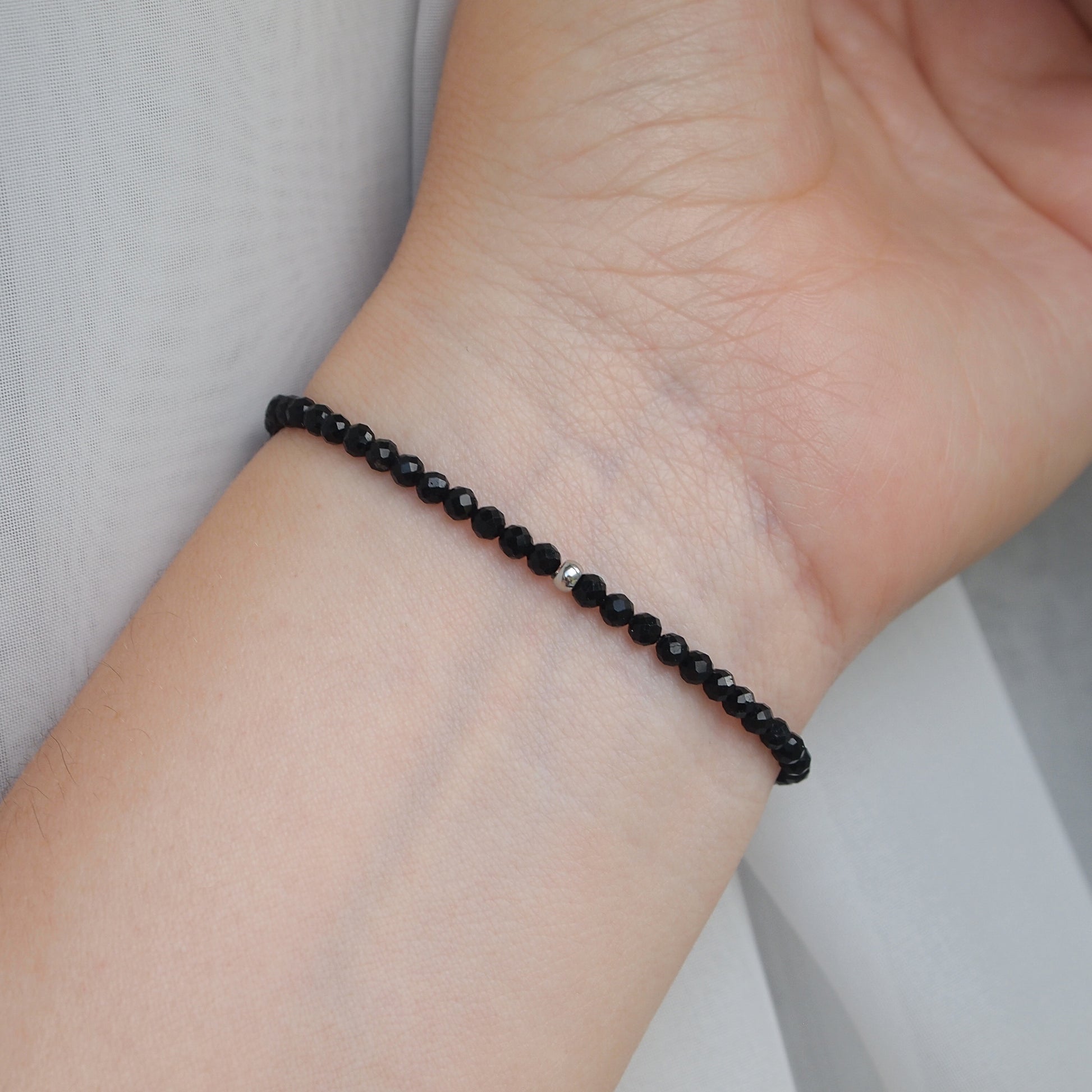 black tourmaline stretch bracelet, stackable bracelet