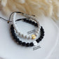 Black and white bracelet set with custom engraving, gift for couple