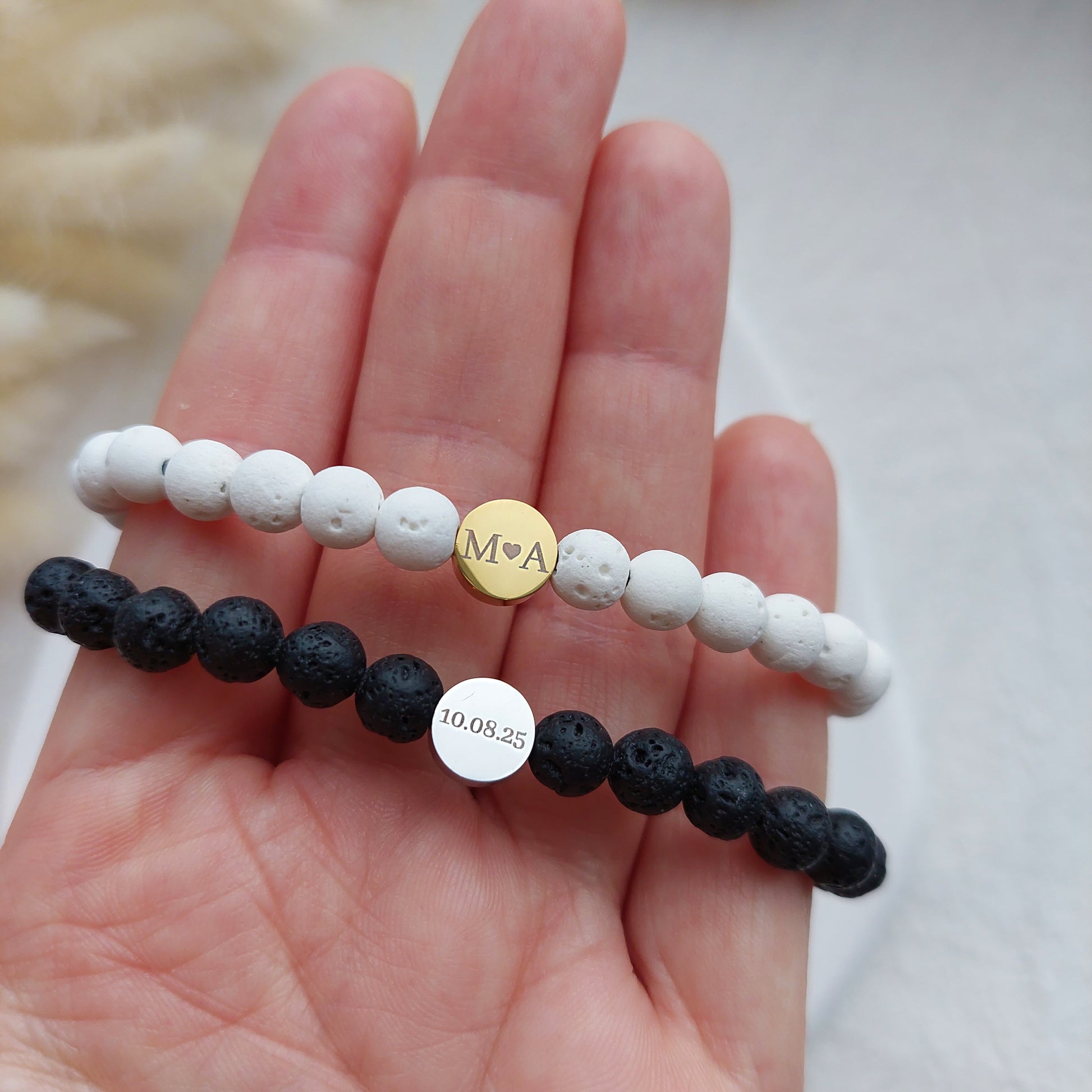 personalized lava bracelet set in black and white colors