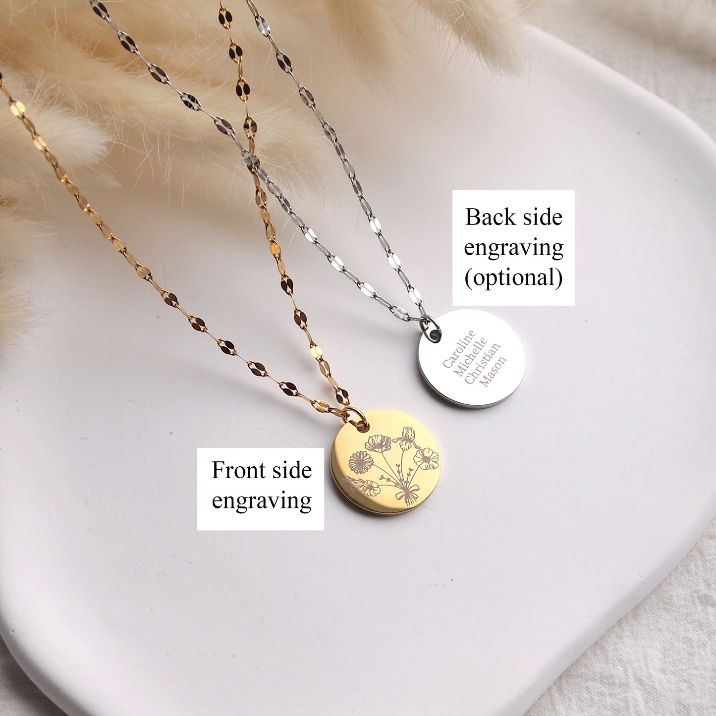 Personalized family birth flowers necklace, gift for mom