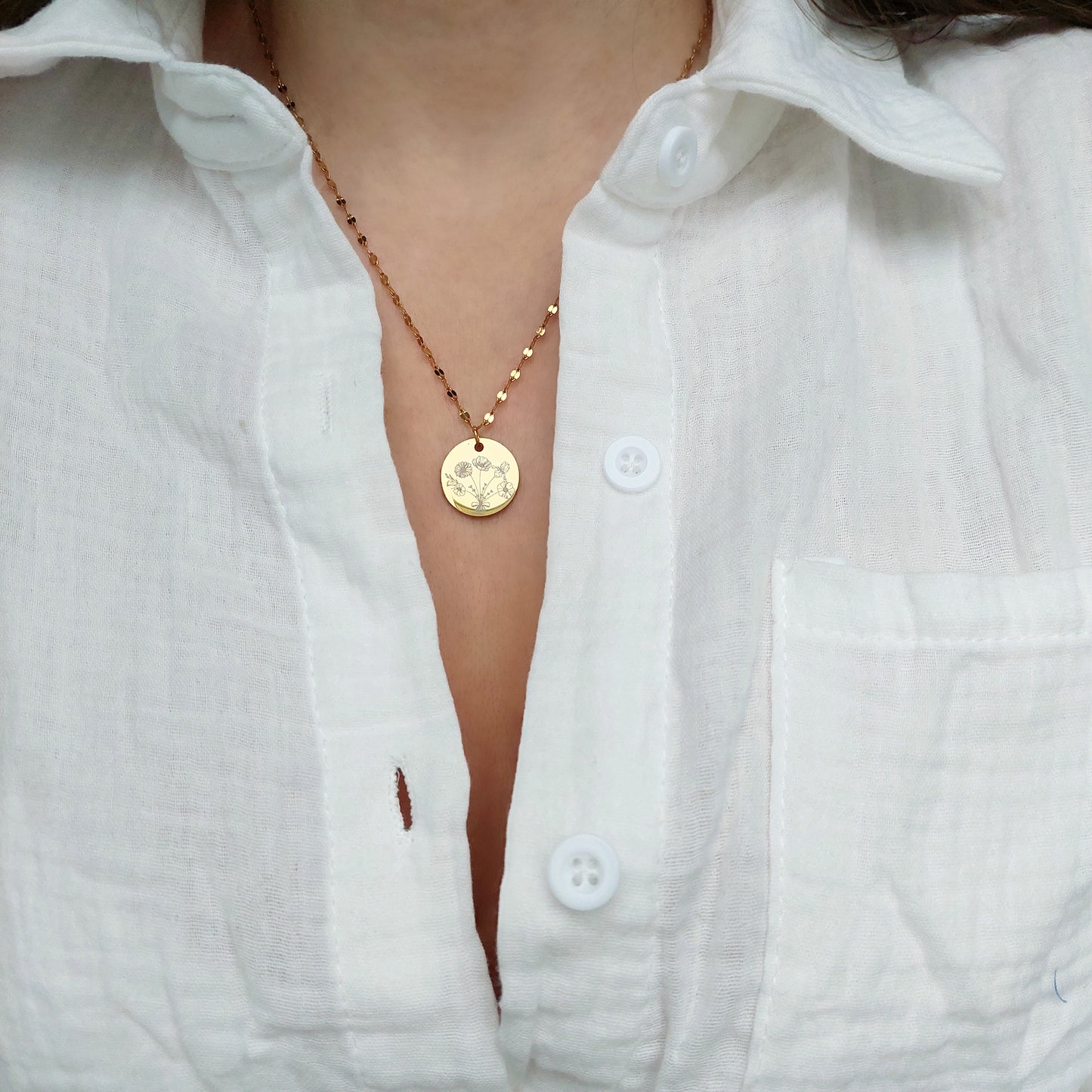 stainless steel necklace with personalized birth flowers